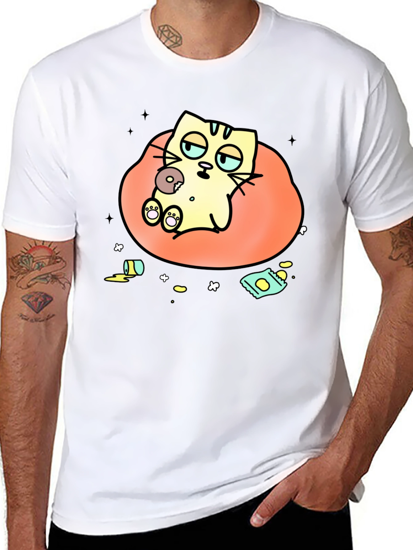 Lazy Cat Cartoon T-Shirt - Relaxed Style