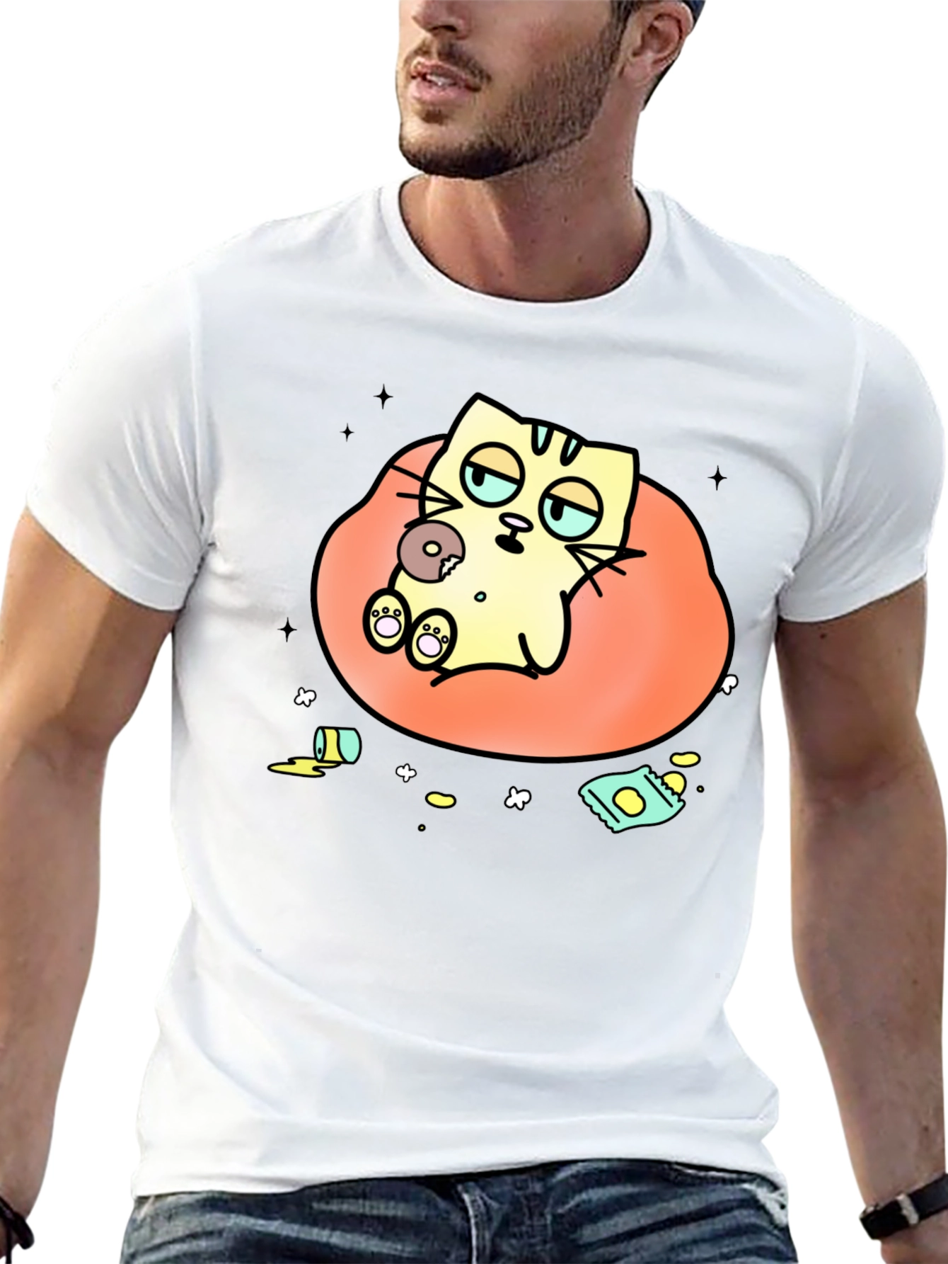 Lazy Cat Cartoon T-Shirt - Relaxed Style