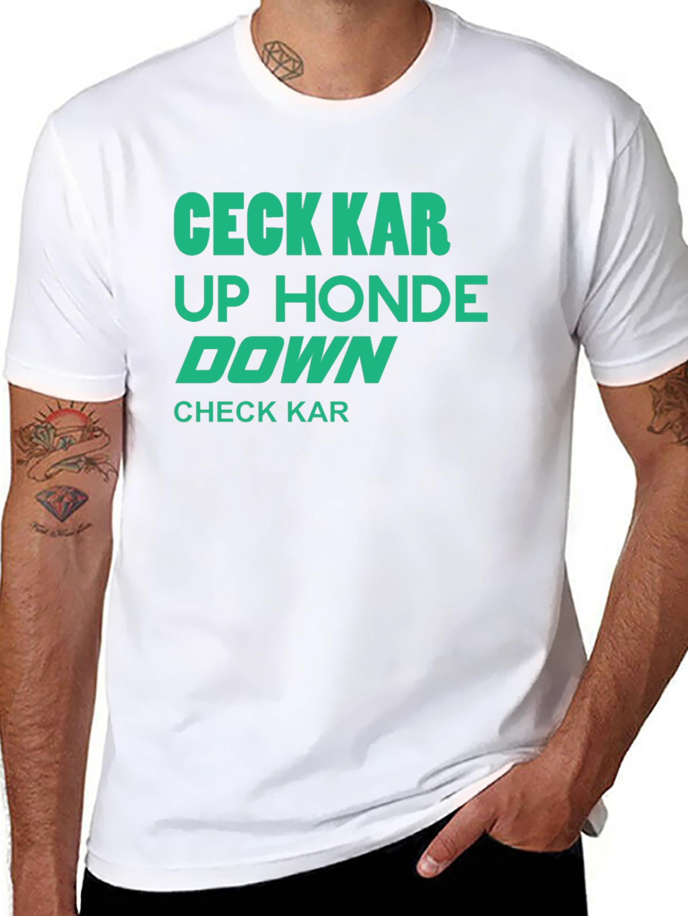 Check Kar Up Honde Down Funny Graphic T-Shirt