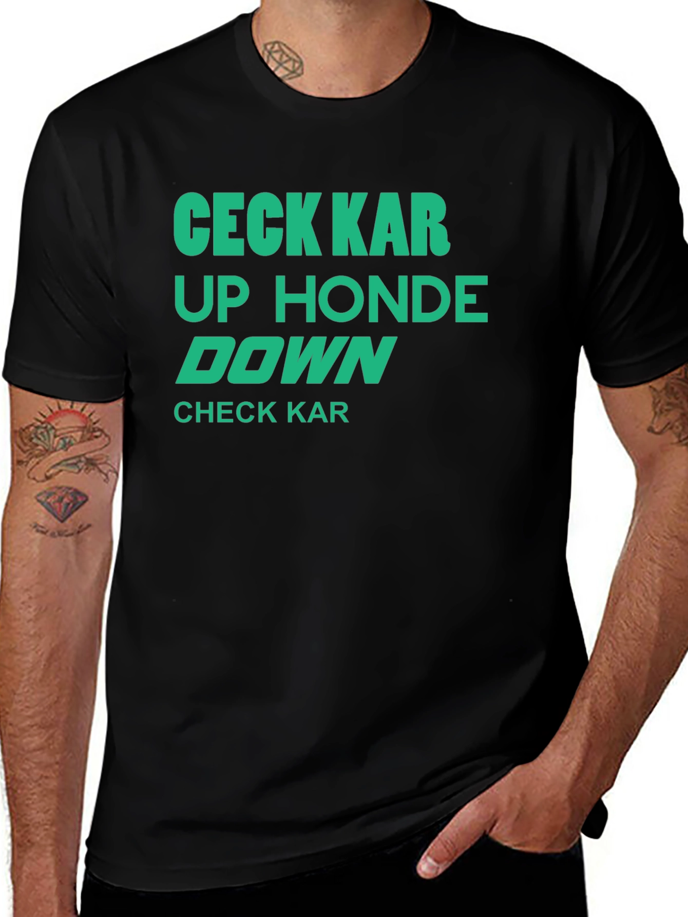 Check Kar Up Honde Down Funny Graphic T-Shirt