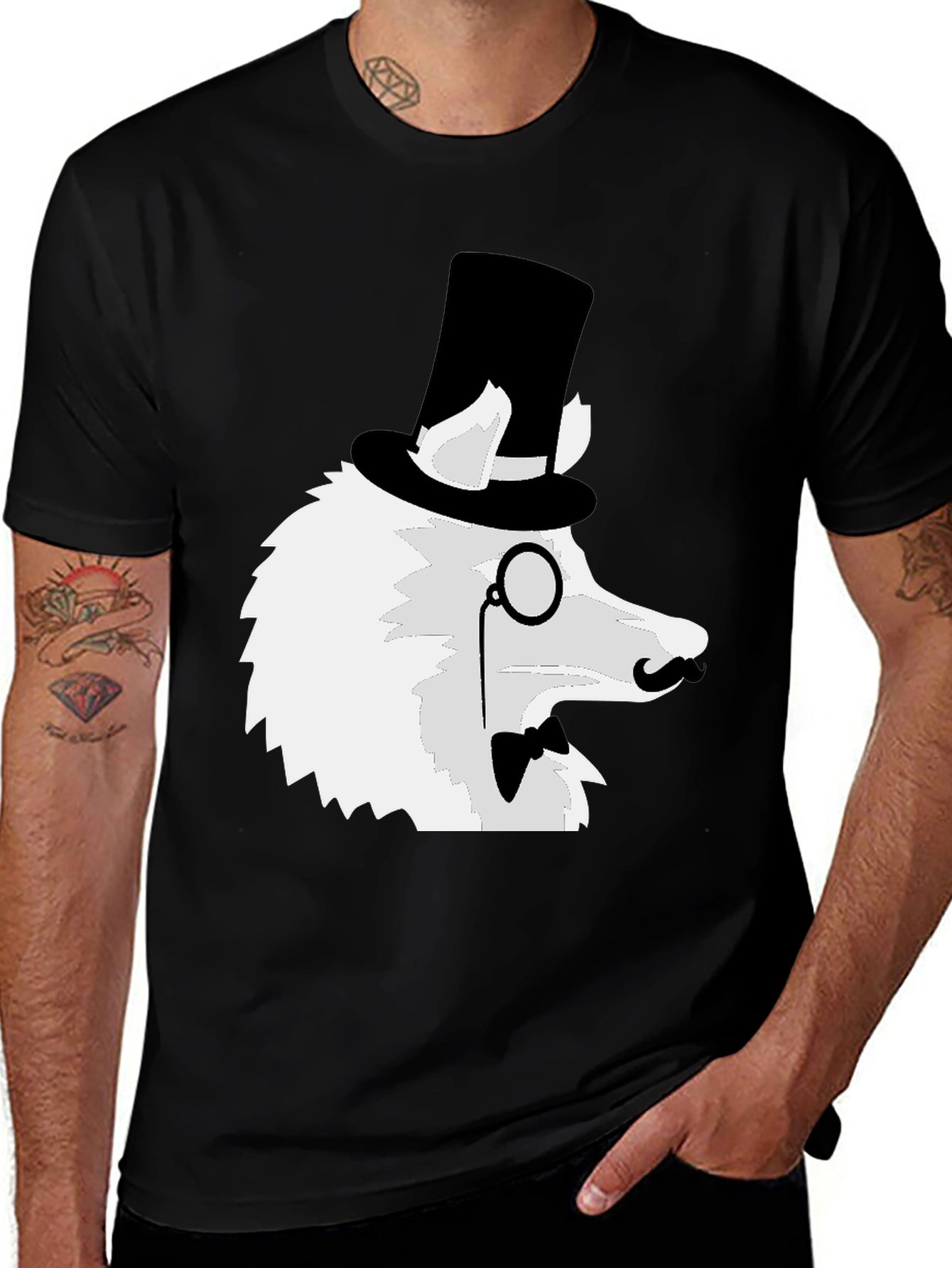 Dapper Dog T-Shirt: Top Hat Monocle Bow Tie