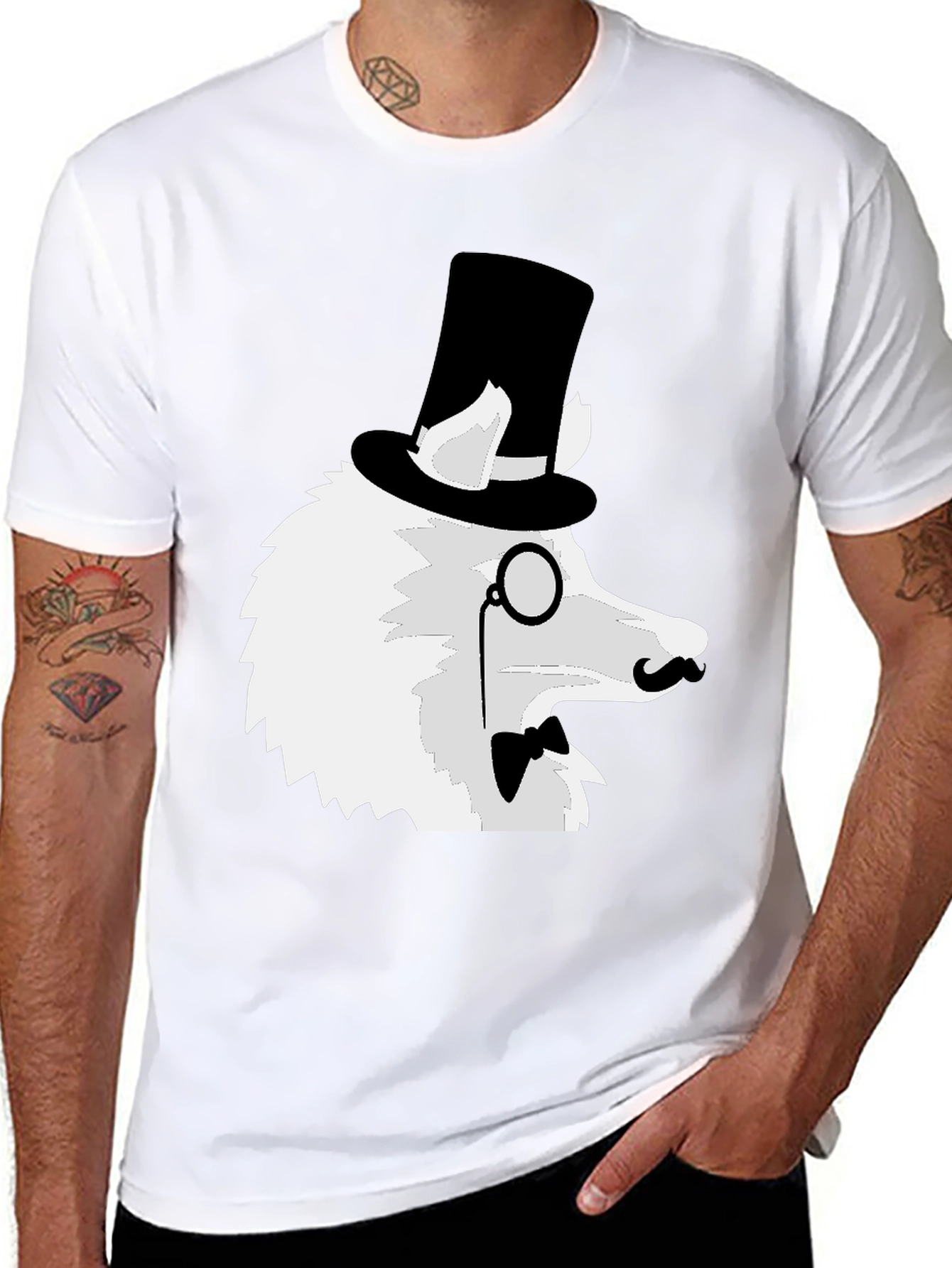 Dapper Dog T-Shirt: Top Hat Monocle Bow Tie