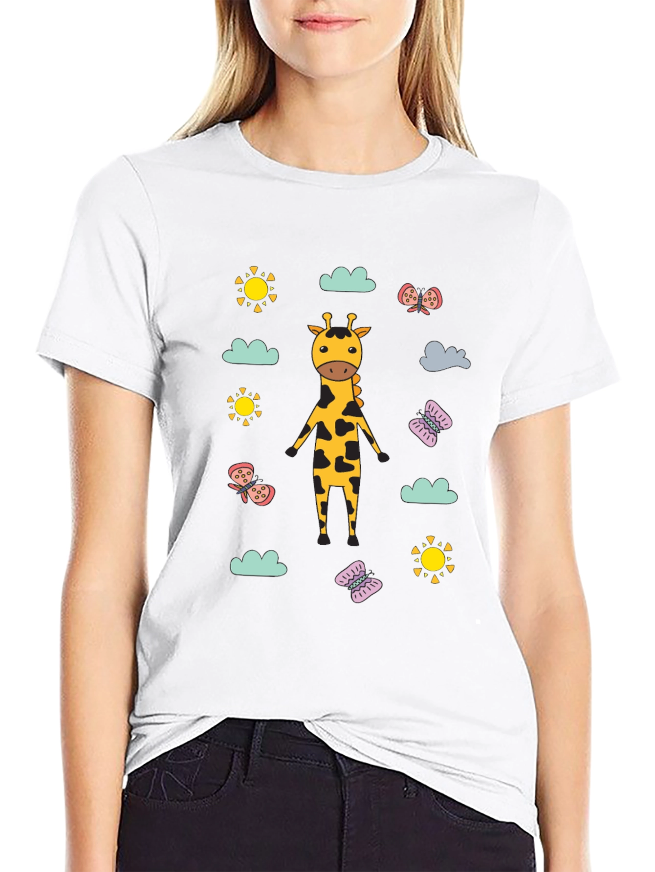 Giraffe Sun and Butterfly Graphic Tee