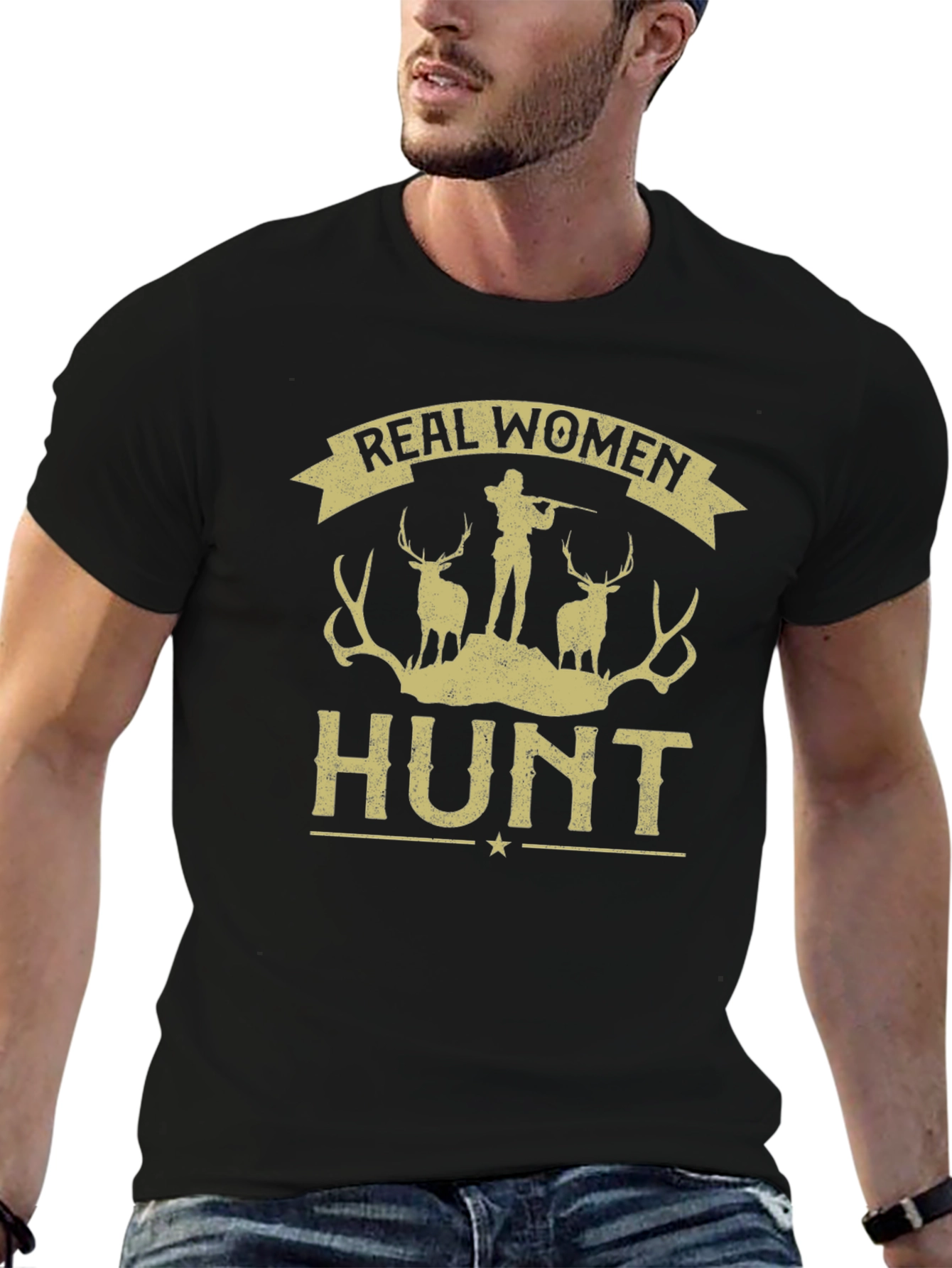 Real Women Hunt Graphic Tee - Black Cotton