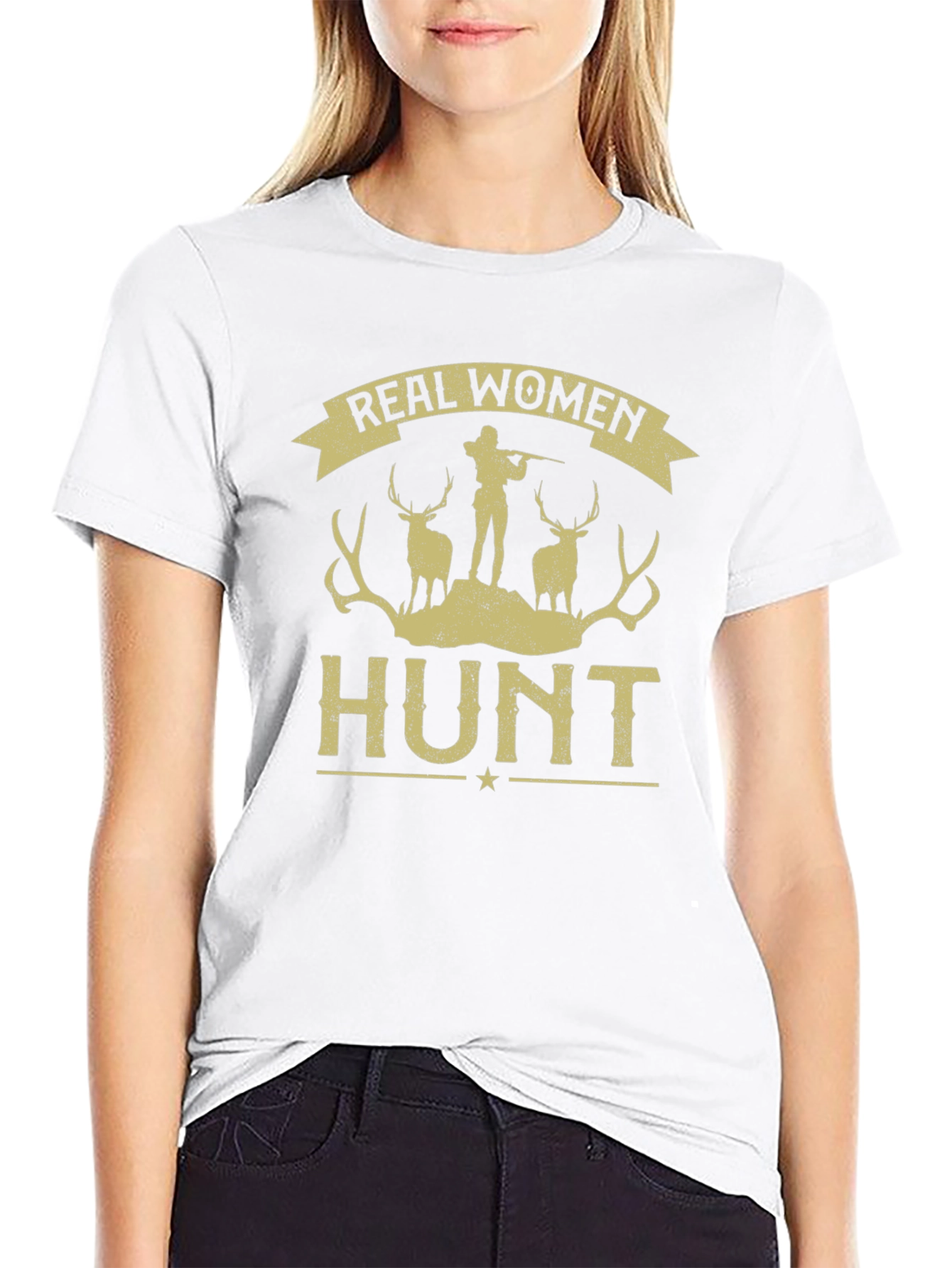 Real Women Hunt Graphic Tee - Black Cotton