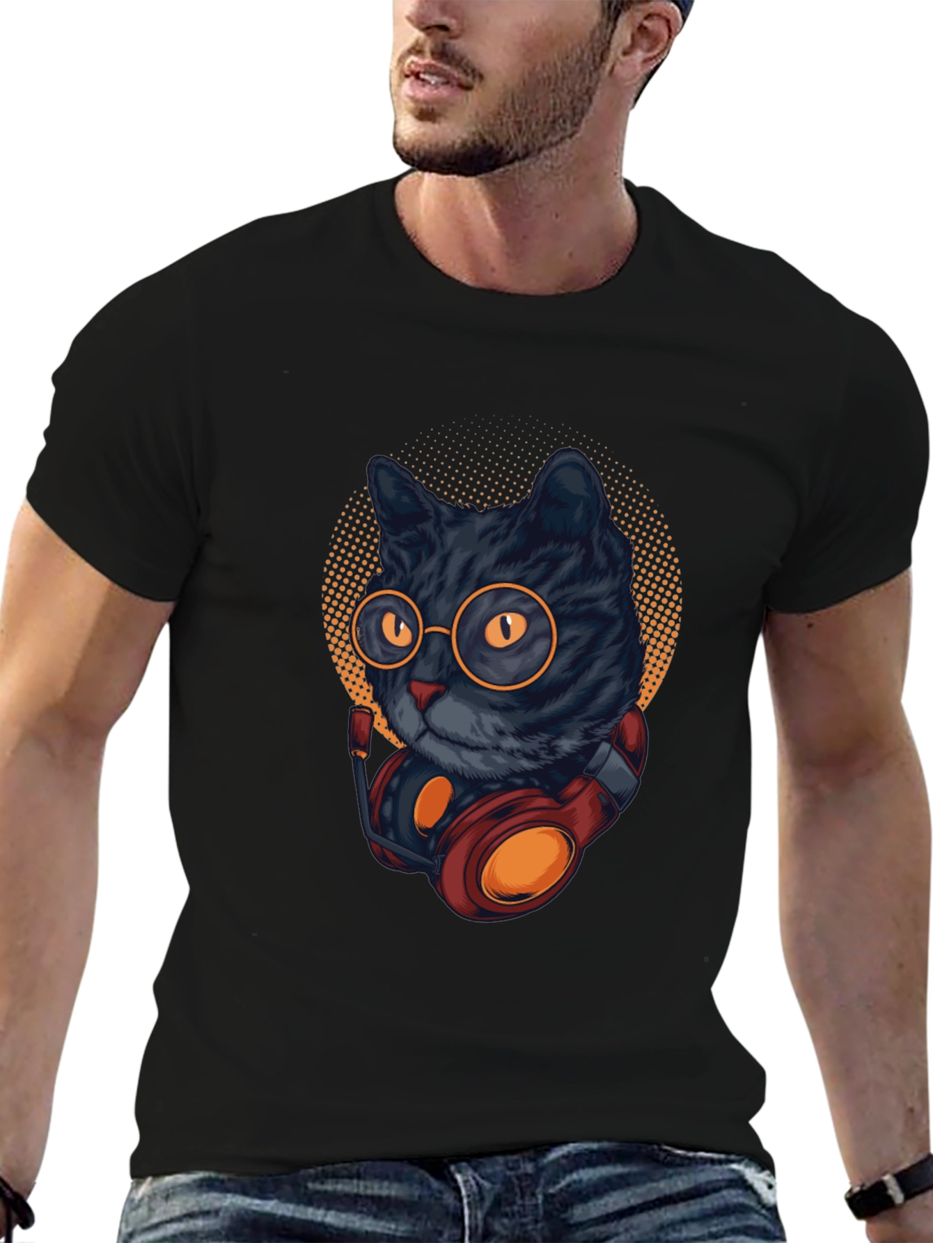 Cool Cat DJ T-Shirt - Black
