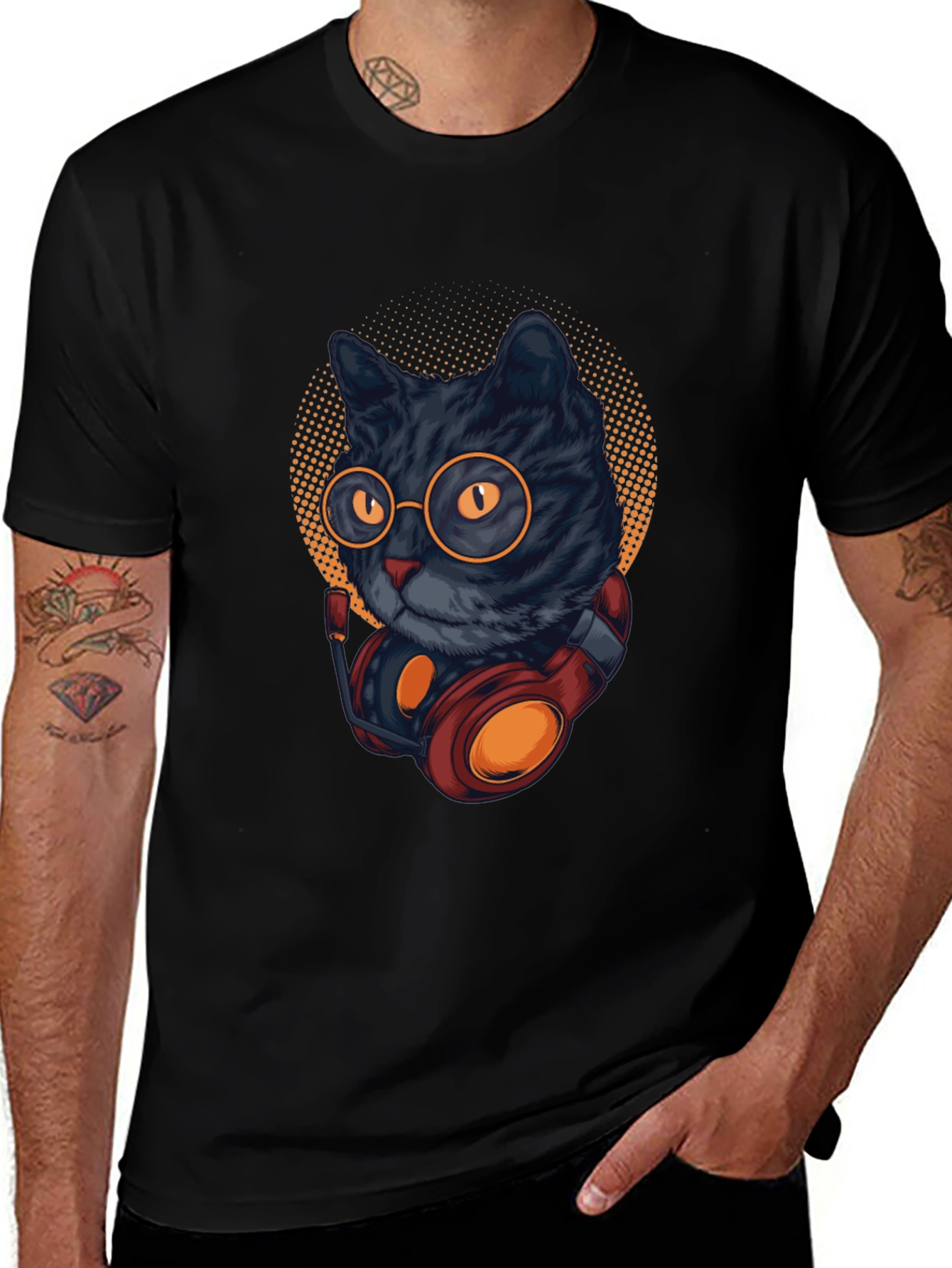 Cool Cat DJ T-Shirt - Black