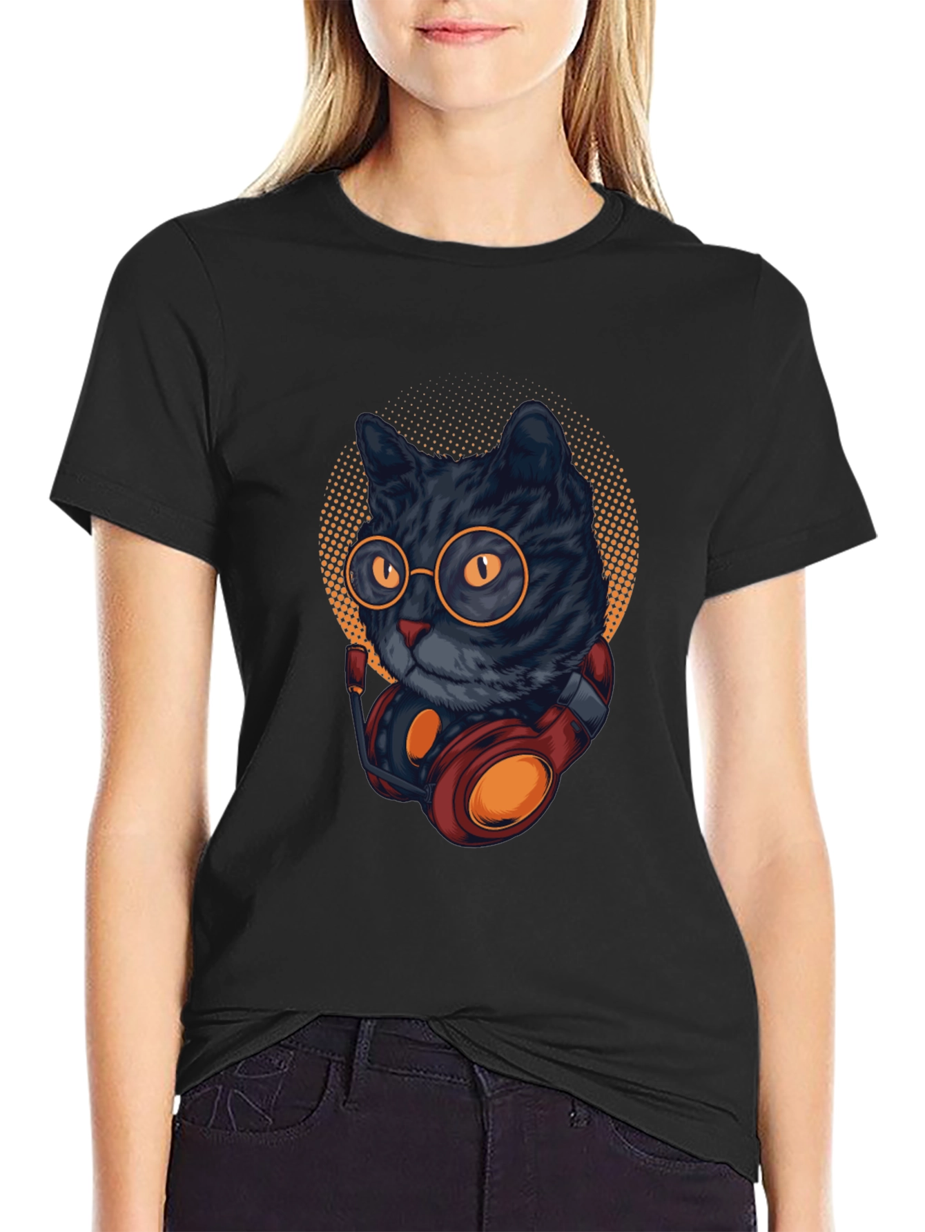 Cool Cat DJ T-Shirt - Black