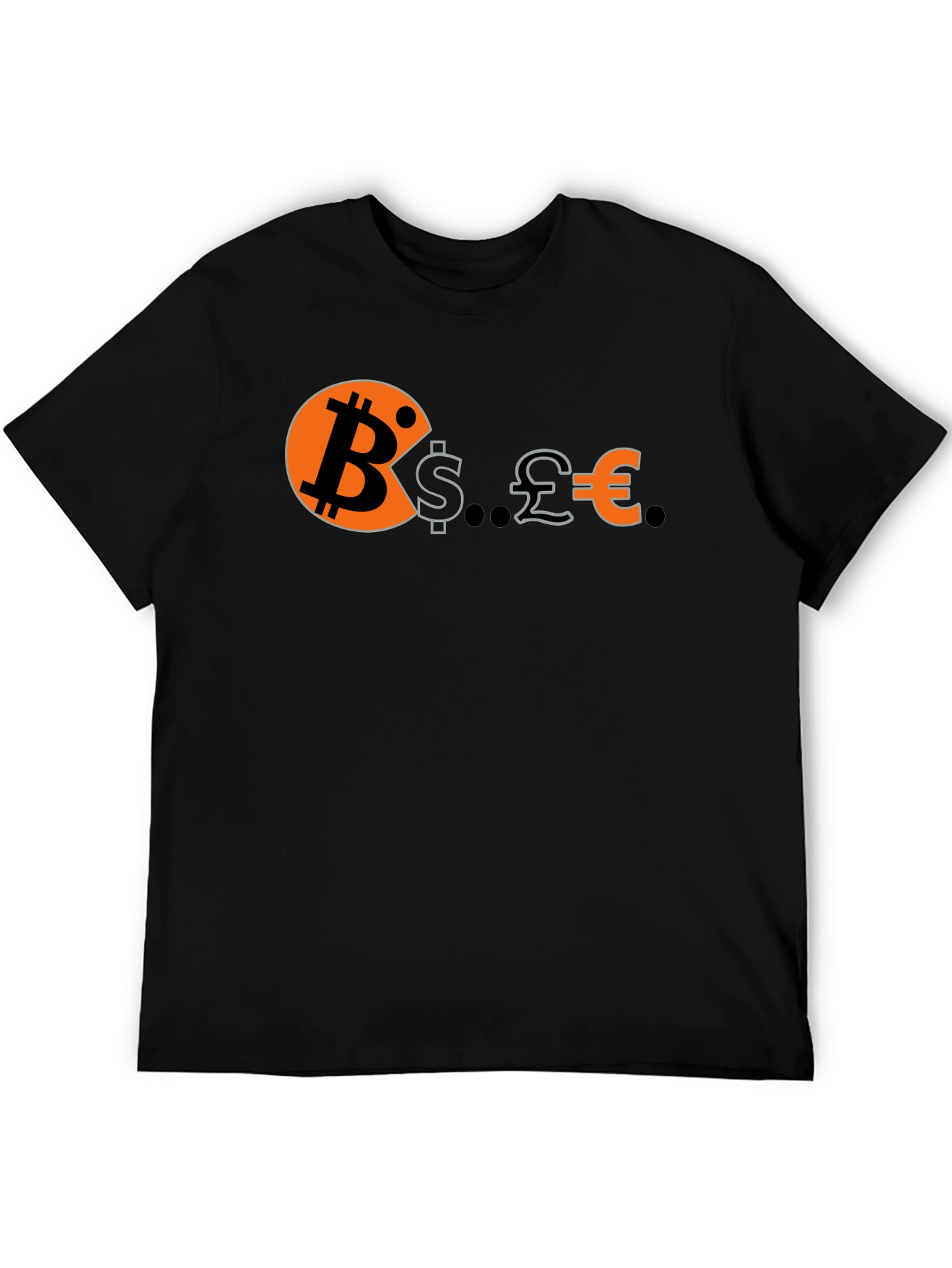 Bitcoin Eats Dollars Pounds & Euros Funny Crypto T-Shirt