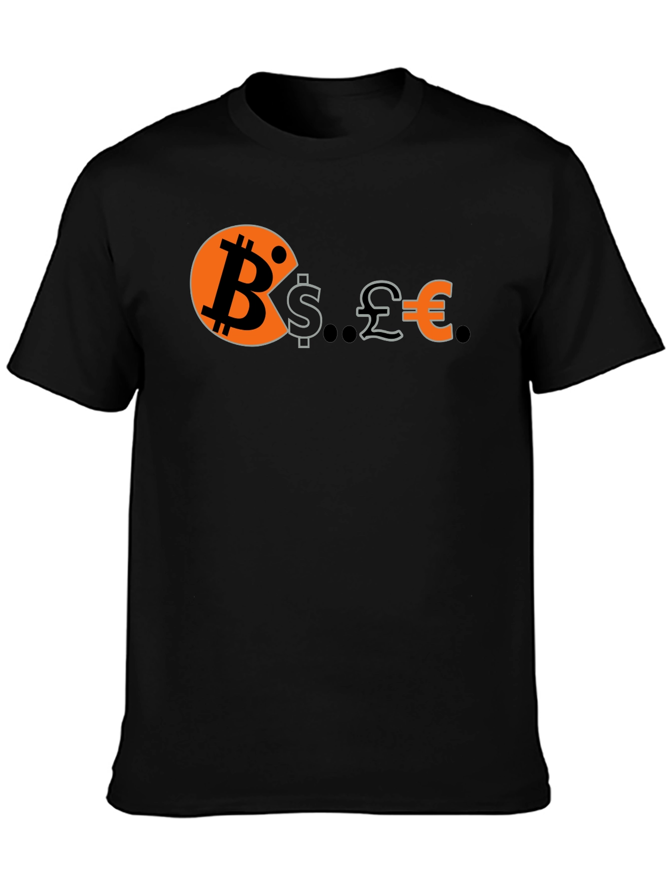 Bitcoin Eats Dollars Pounds & Euros Funny Crypto T-Shirt