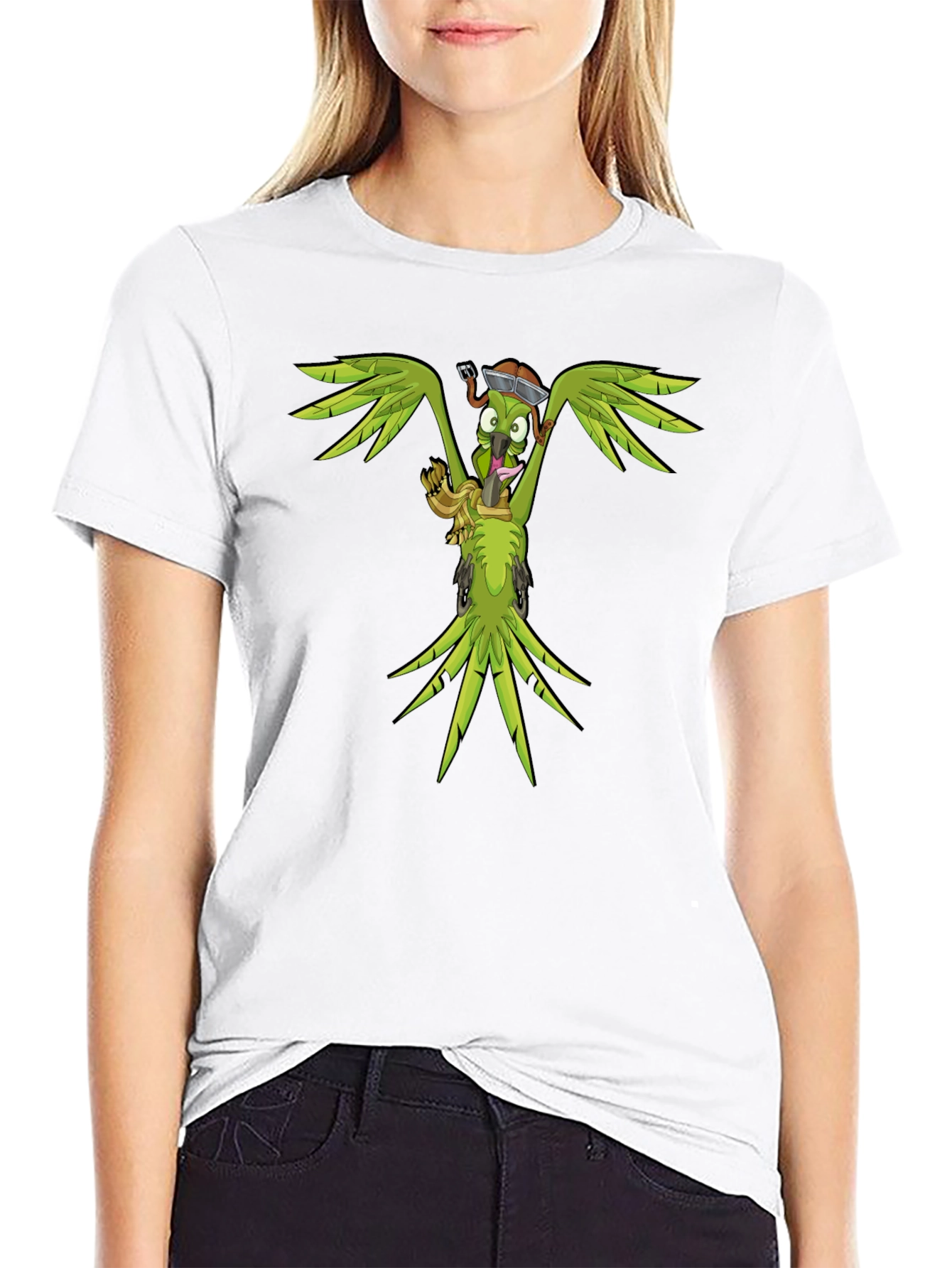 Cartoon Parrot Graphic T-Shirt