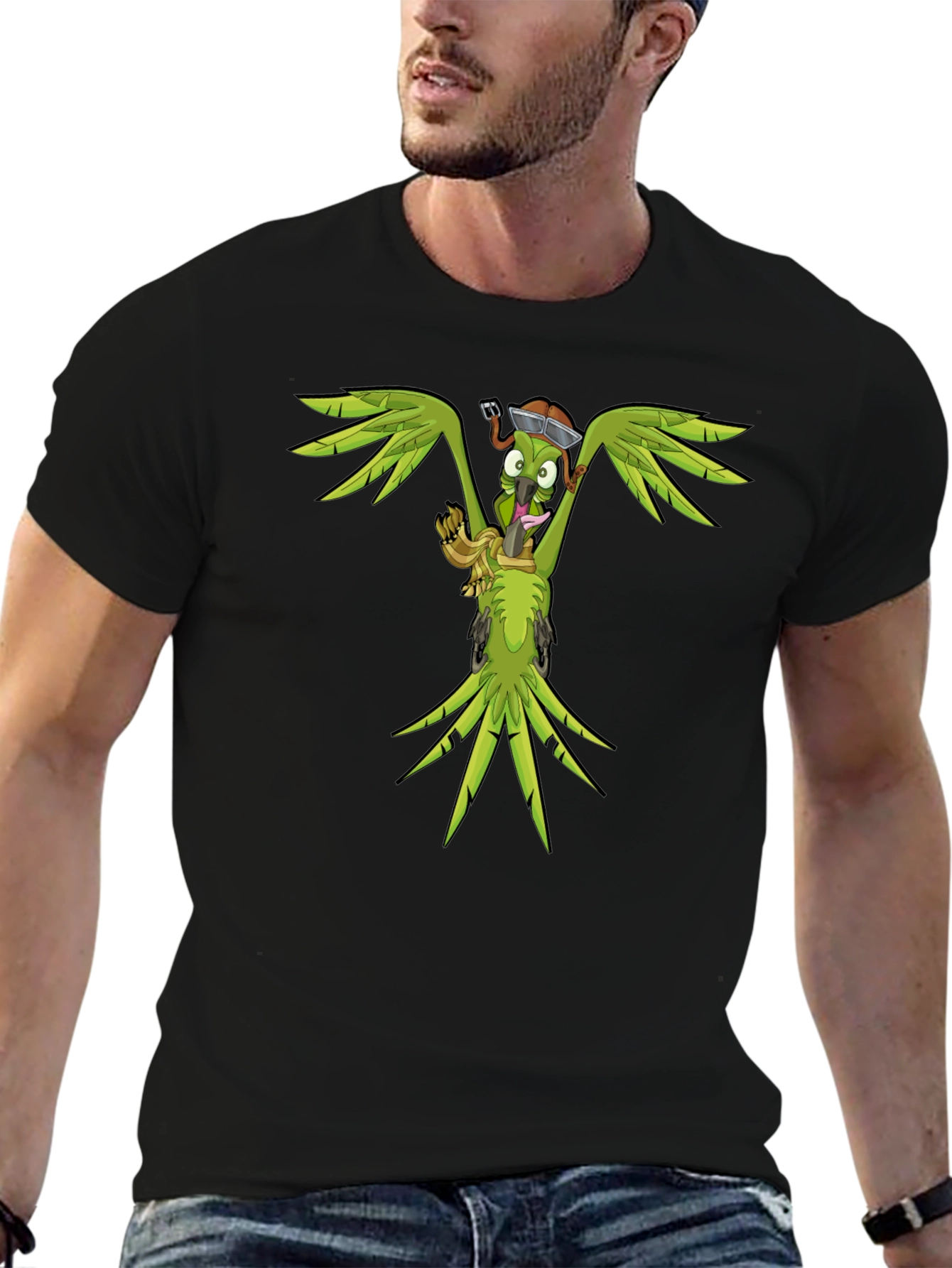 Cartoon Parrot Graphic T-Shirt