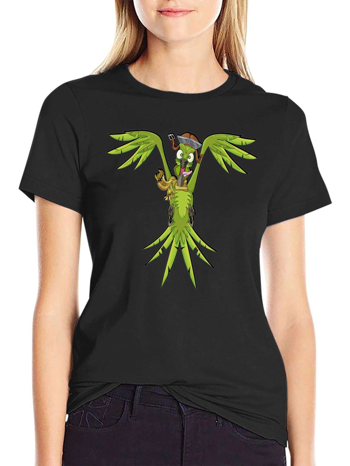 Cartoon Parrot Graphic T-Shirt