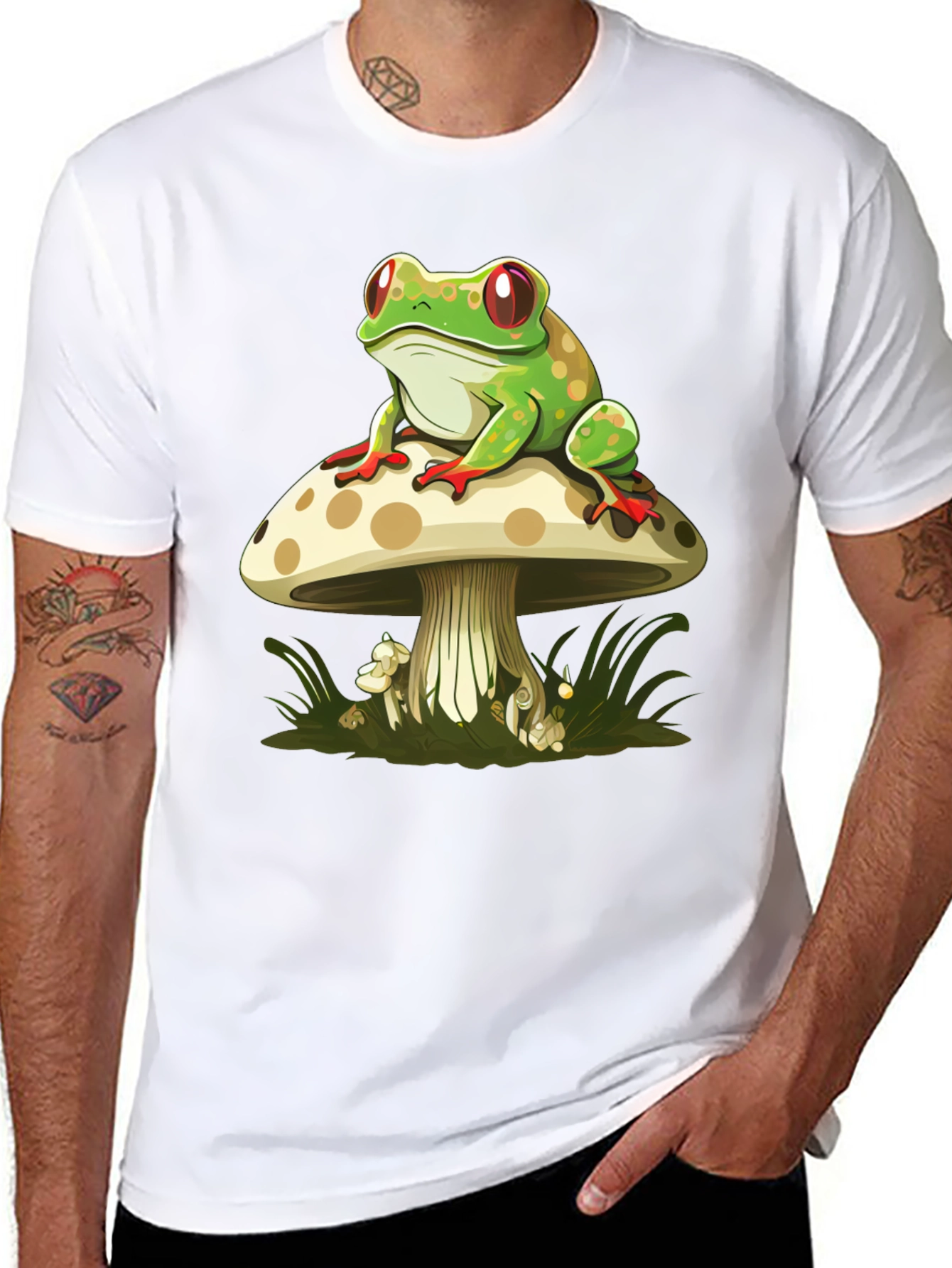 Frog on Mushroom Graphic Tee - Black