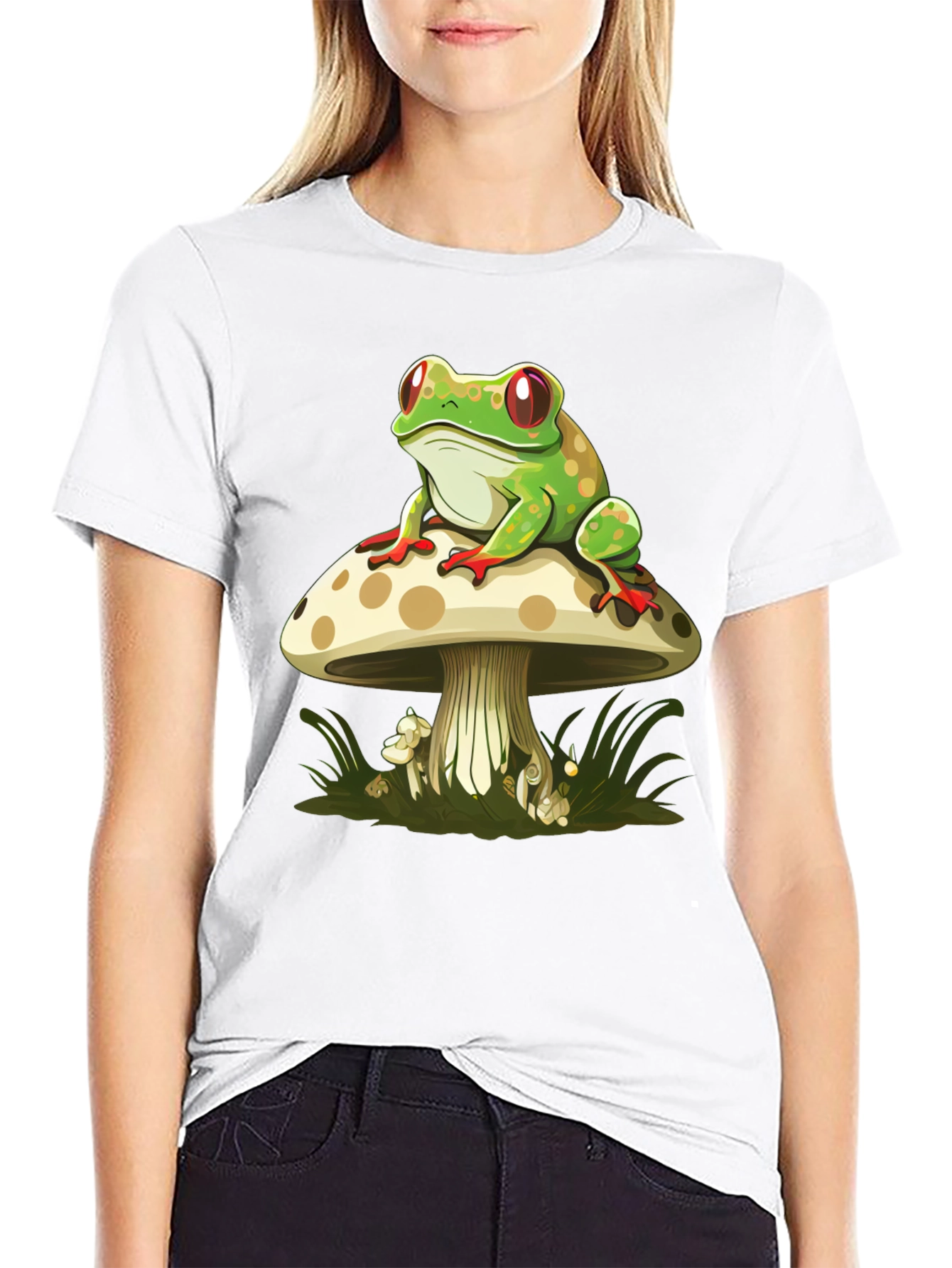 Frog on Mushroom Graphic Tee - Black