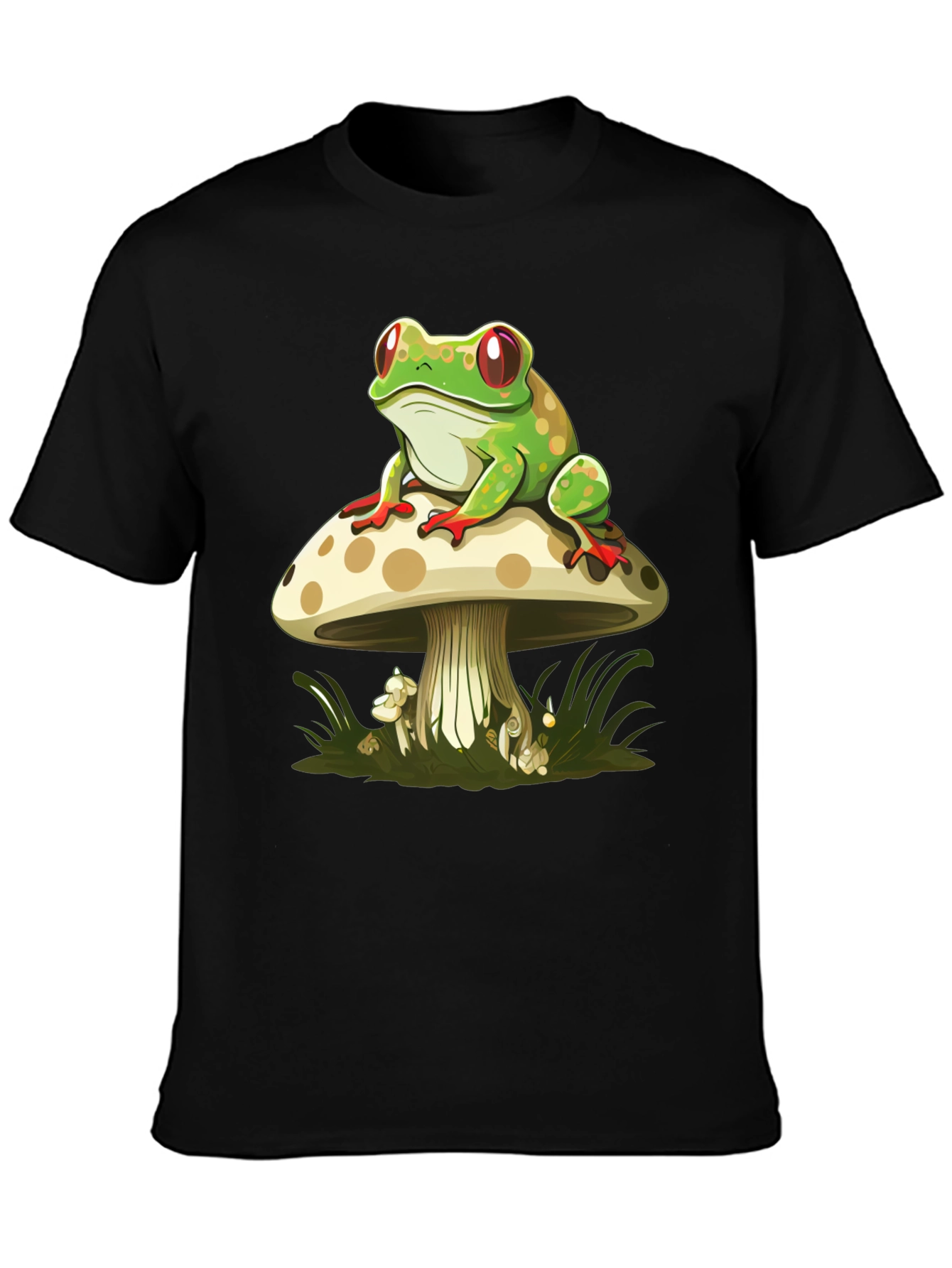 Frog on Mushroom Graphic Tee - Black