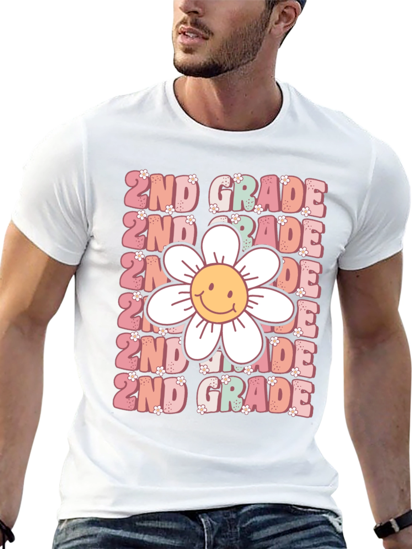 2nd Grade Teacher Smiley Flower Shirt