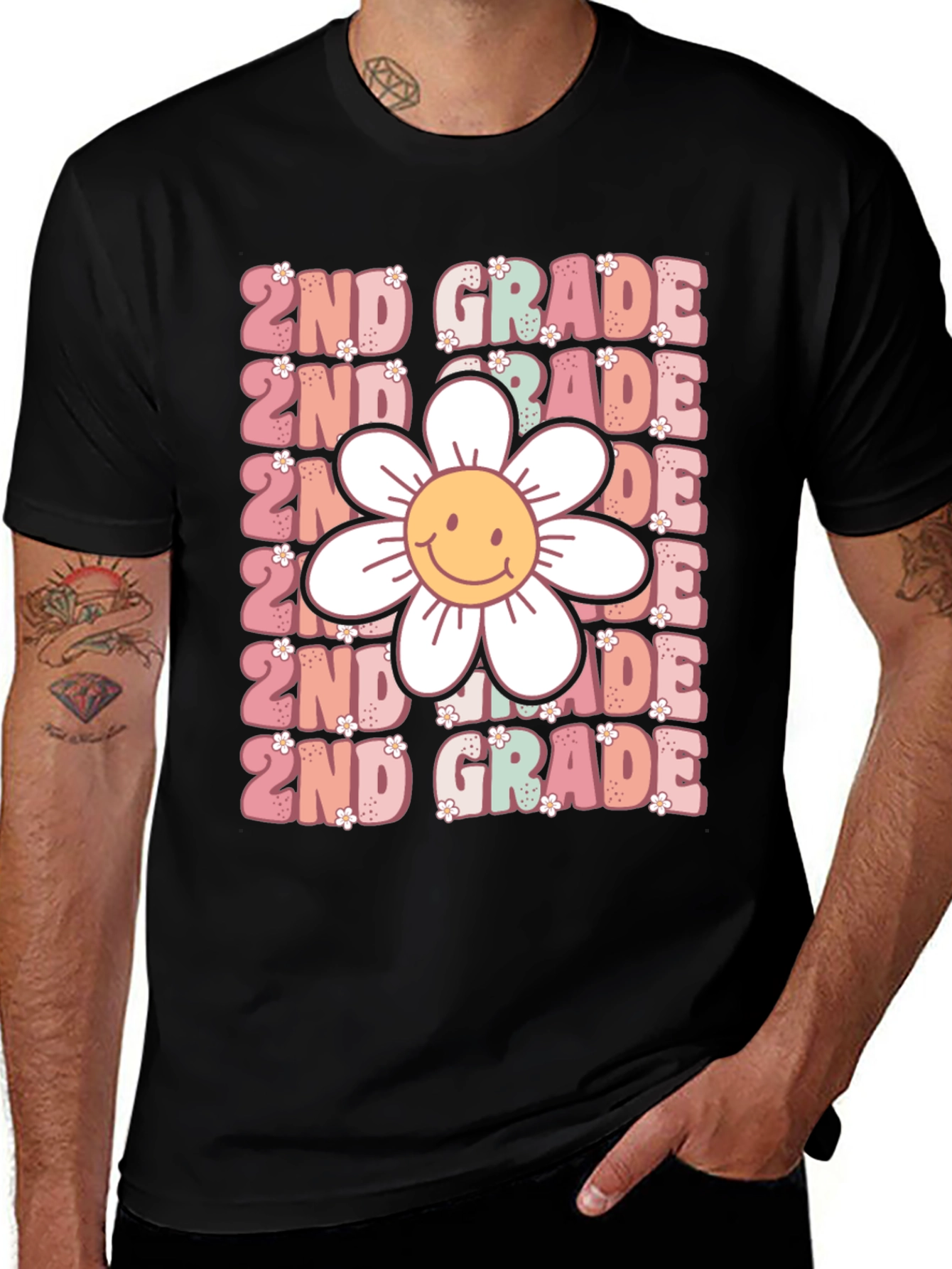2nd Grade Teacher Smiley Flower Shirt