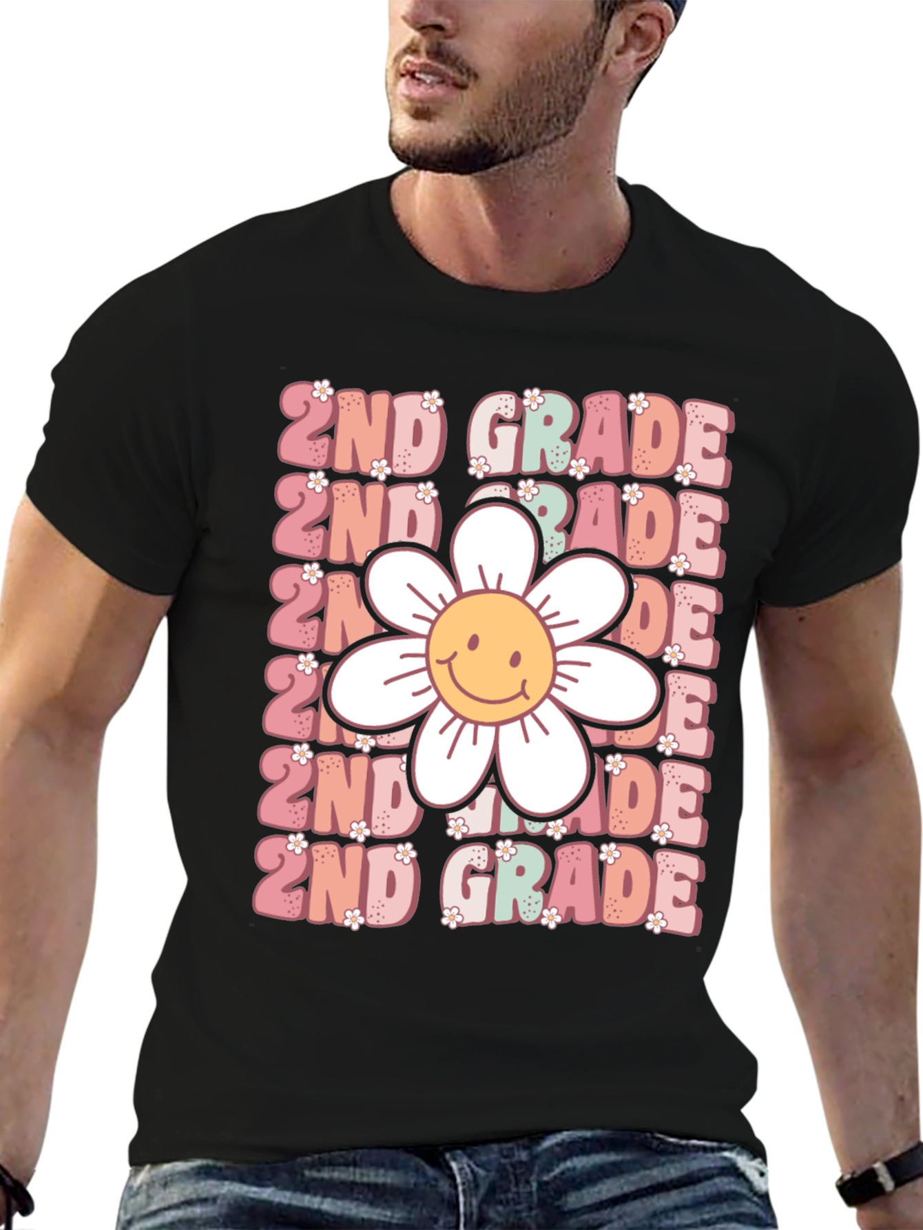 2nd Grade Teacher Smiley Flower Shirt