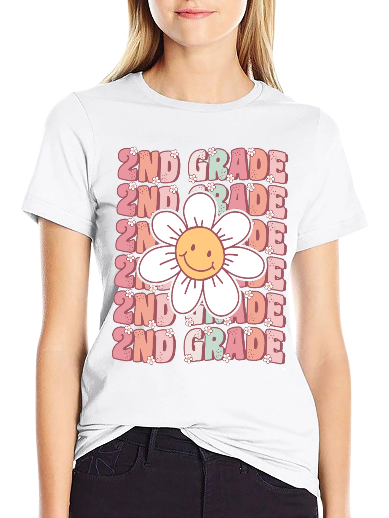 2nd Grade Teacher Smiley Flower Shirt