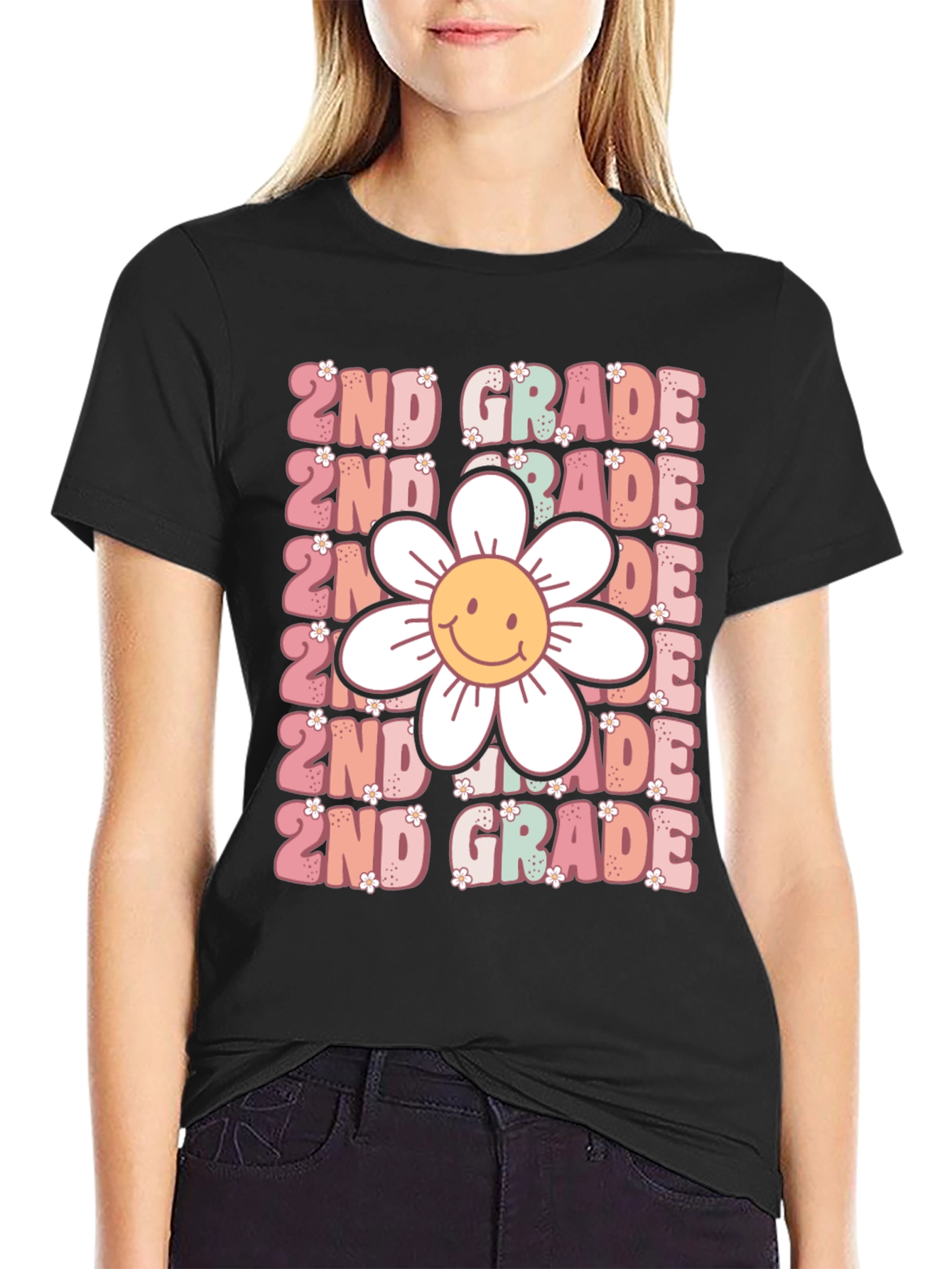 2nd Grade Teacher Smiley Flower Shirt