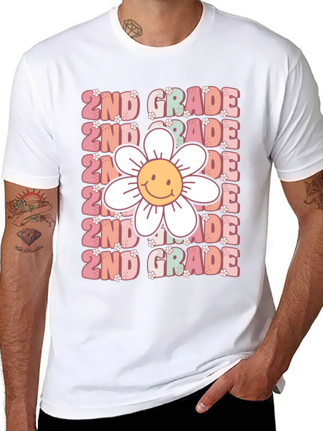2nd Grade Teacher Smiley Flower Shirt