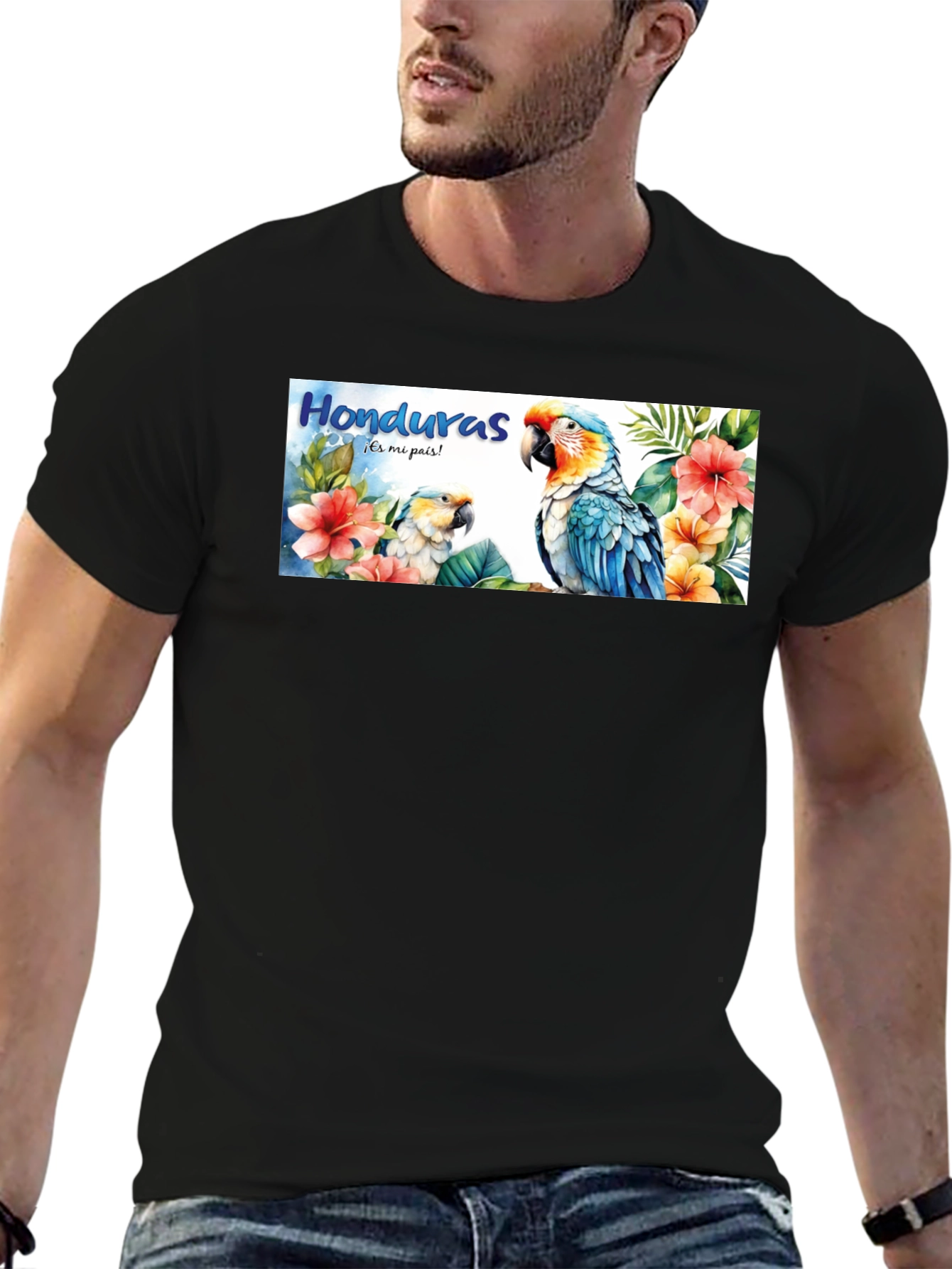 Honduras Parrot Graphic Tee - Mens Black T-Shirt