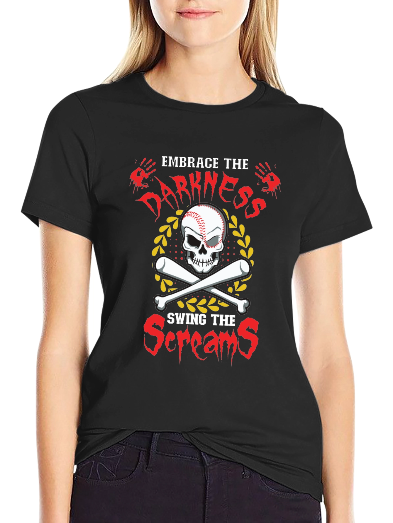 Embrace Darkness Baseball Skull T-Shirt