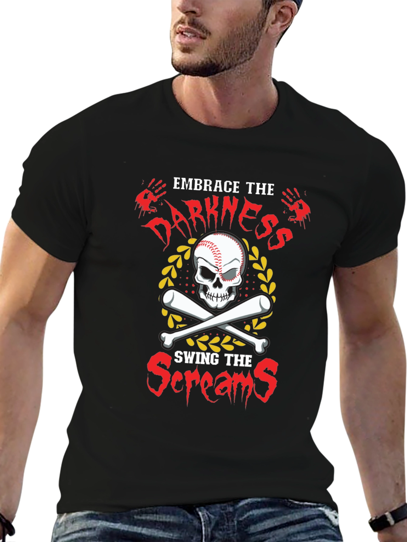 Embrace Darkness Baseball Skull T-Shirt