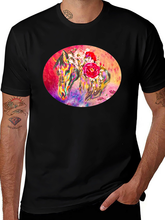 Floral Horse Graphic Tee - Unique Art T-Shirt