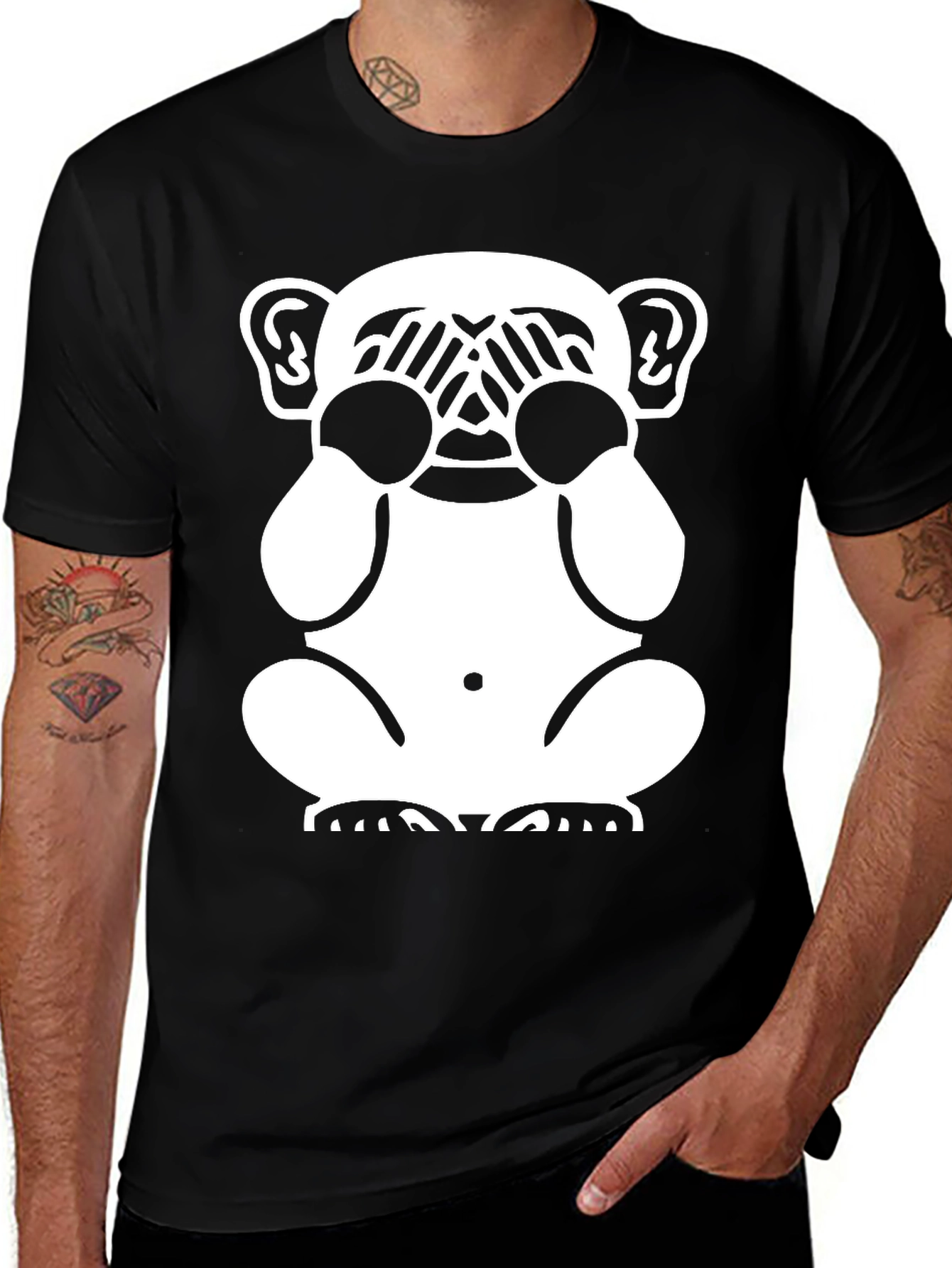 Hear No Evil Monkey Graphic Tee - Black