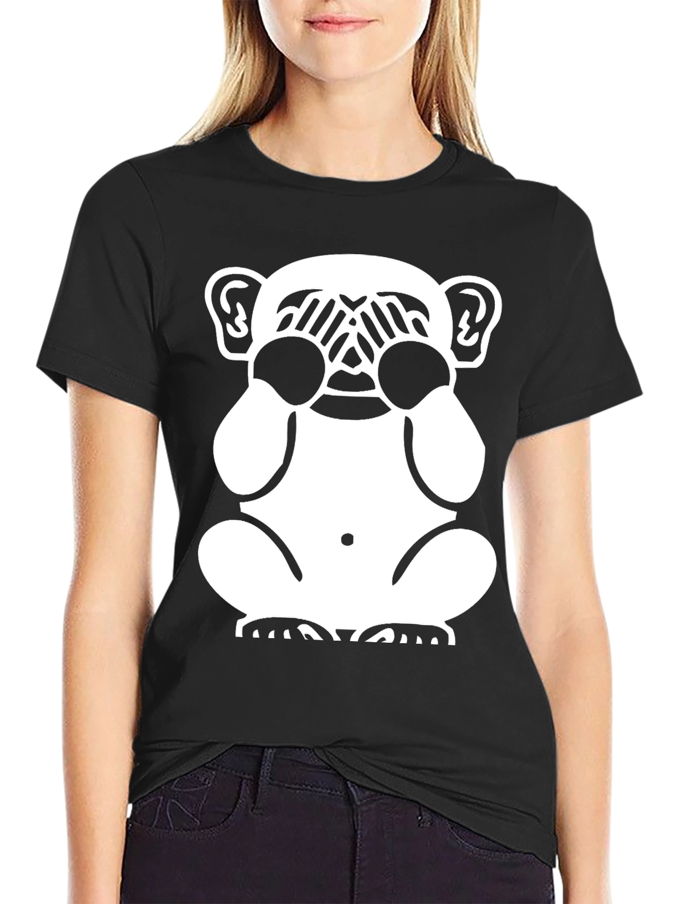 Hear No Evil Monkey Graphic Tee - Black