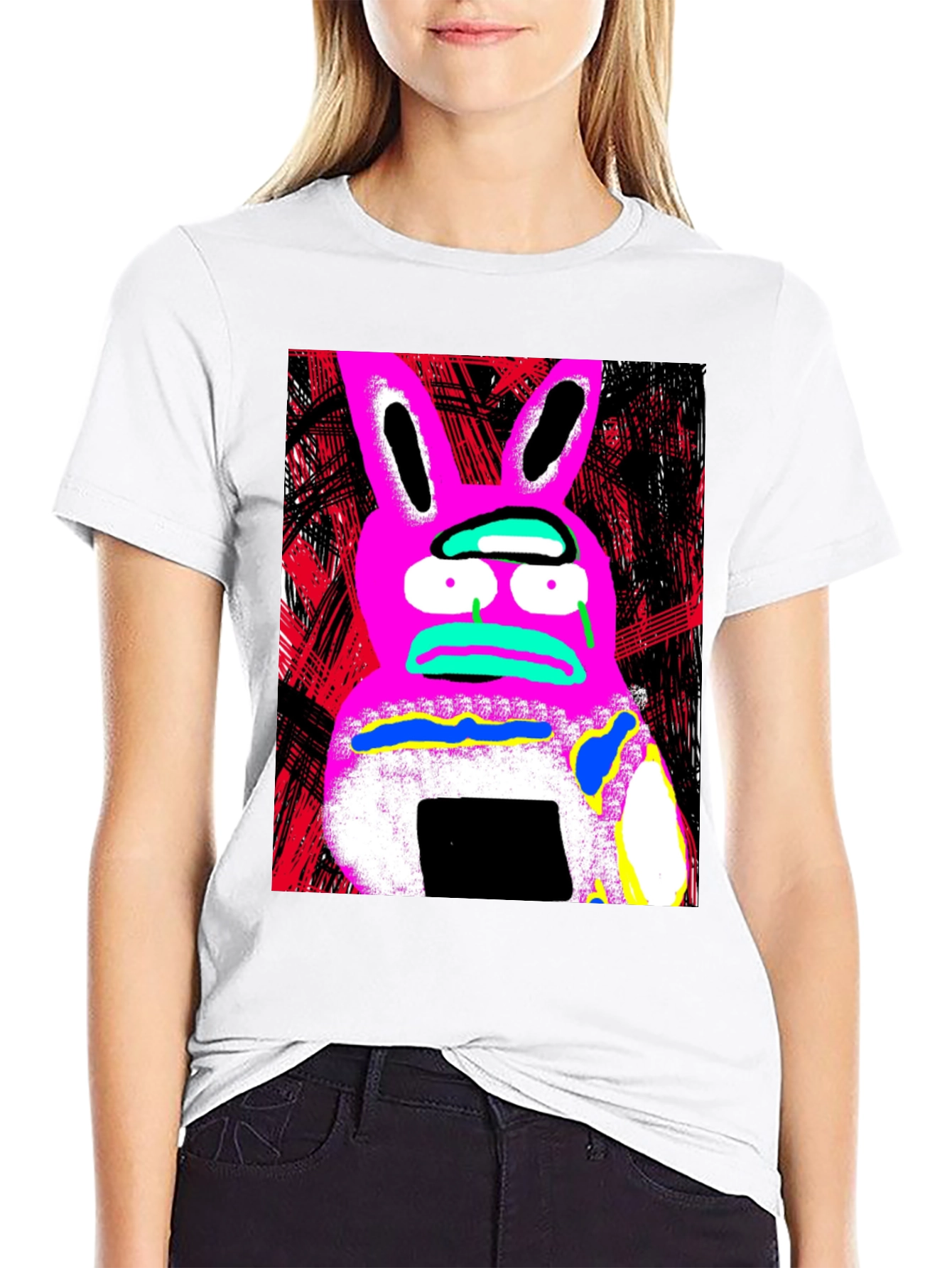 Surreal Pink Bunny Graphic Tee - Unique Design