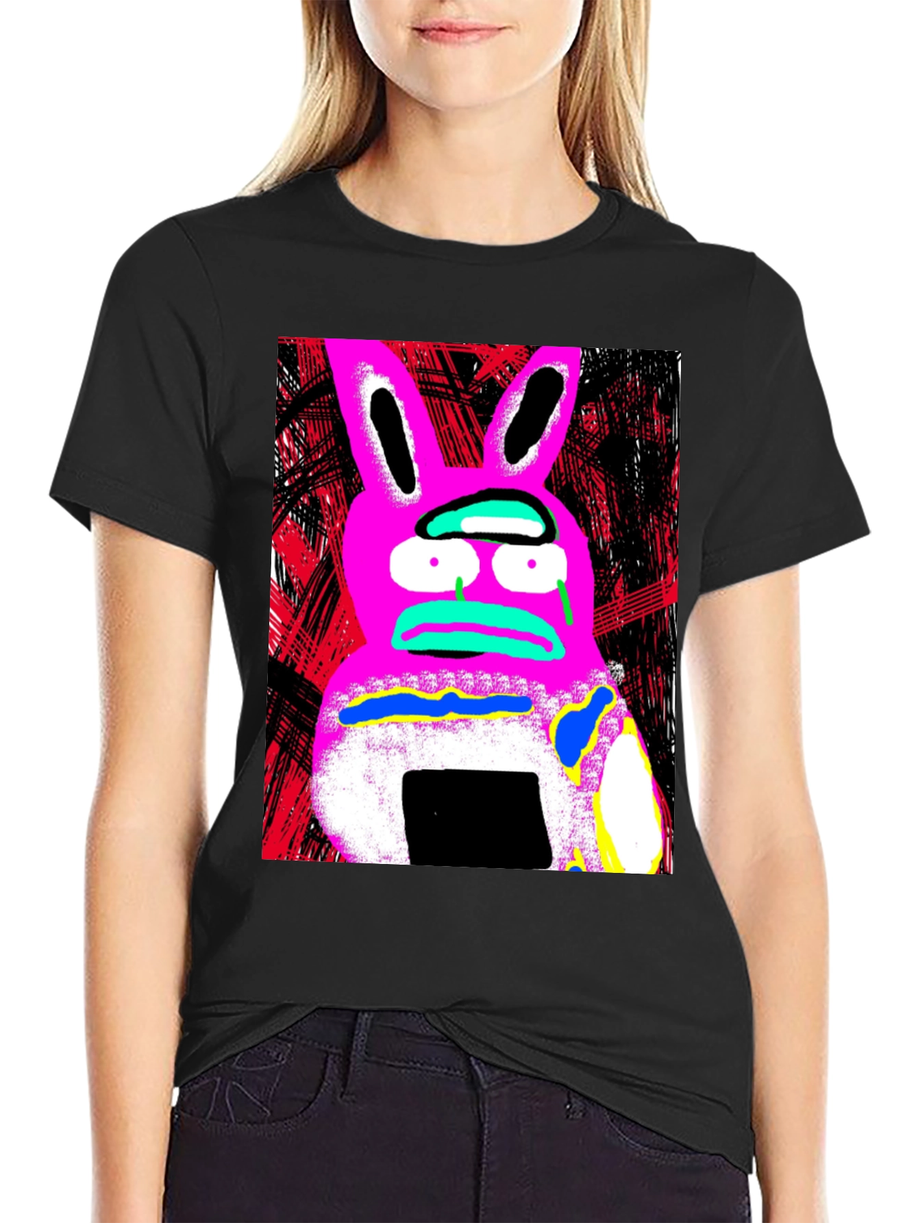 Surreal Pink Bunny Graphic Tee - Unique Design