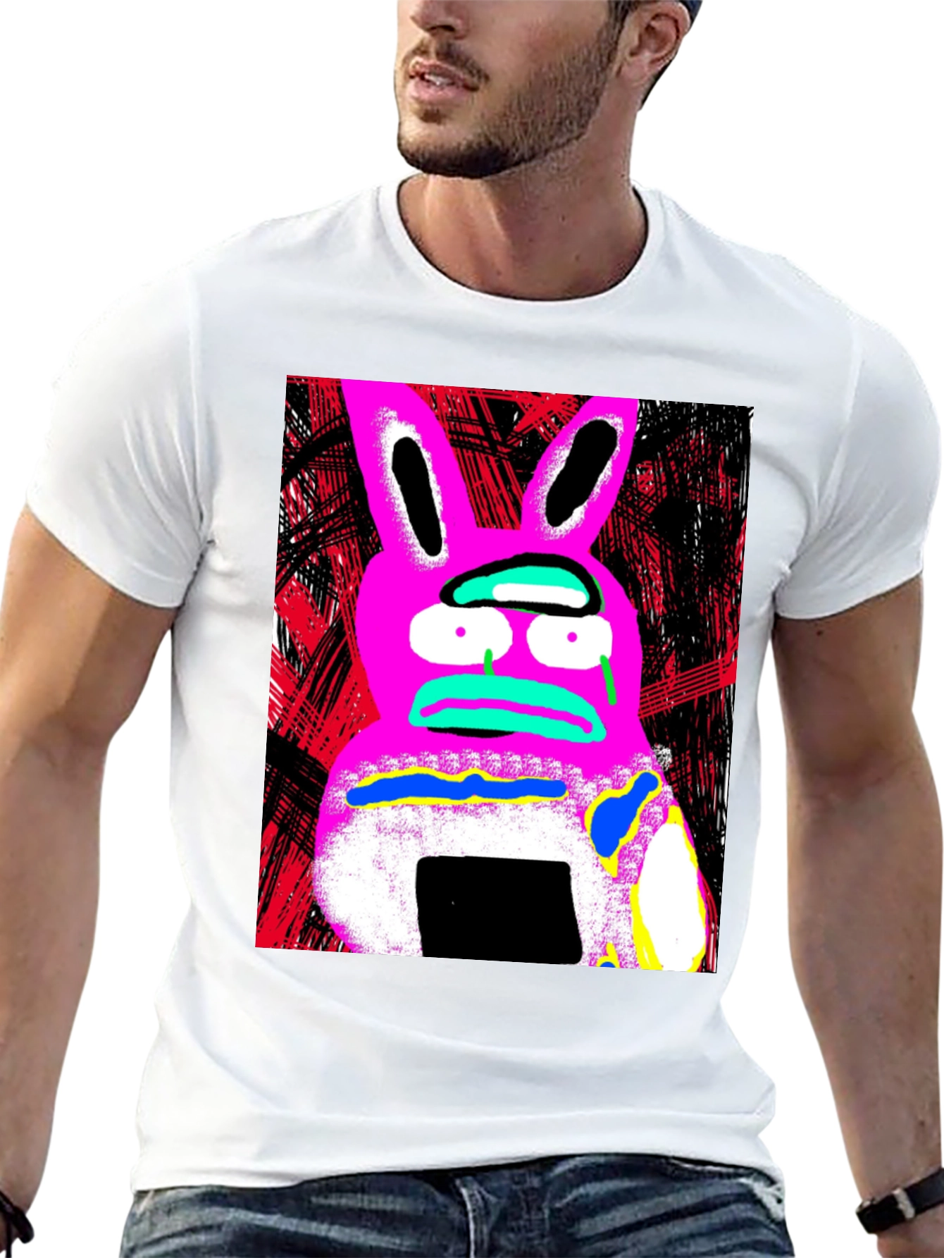 Surreal Pink Bunny Graphic Tee - Unique Design