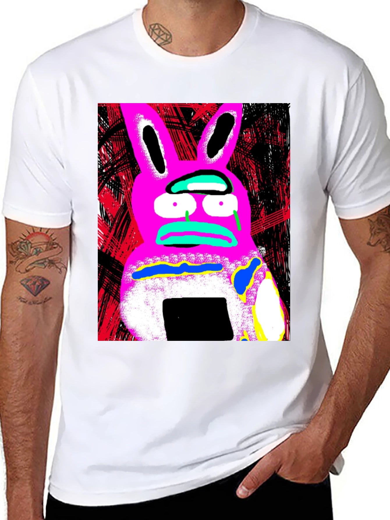 Surreal Pink Bunny Graphic Tee - Unique Design