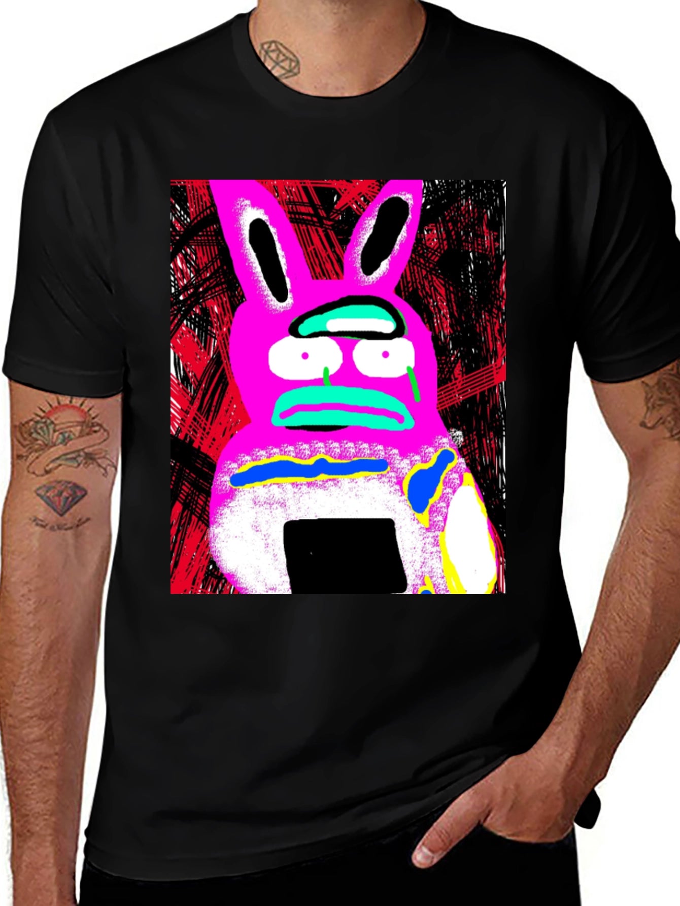 Surreal Pink Bunny Graphic Tee - Unique Design