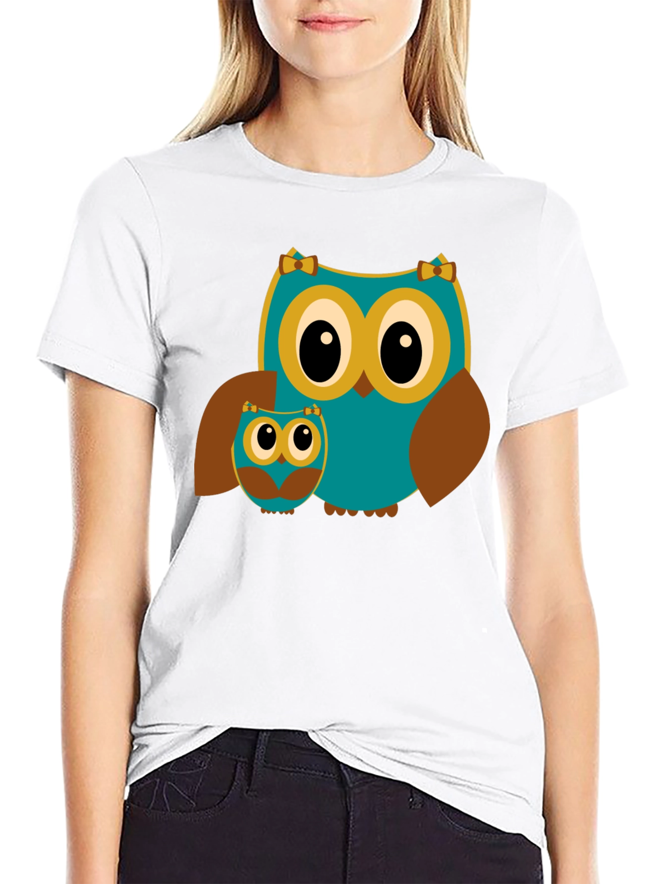Owl Mom and Baby Black T-Shirt