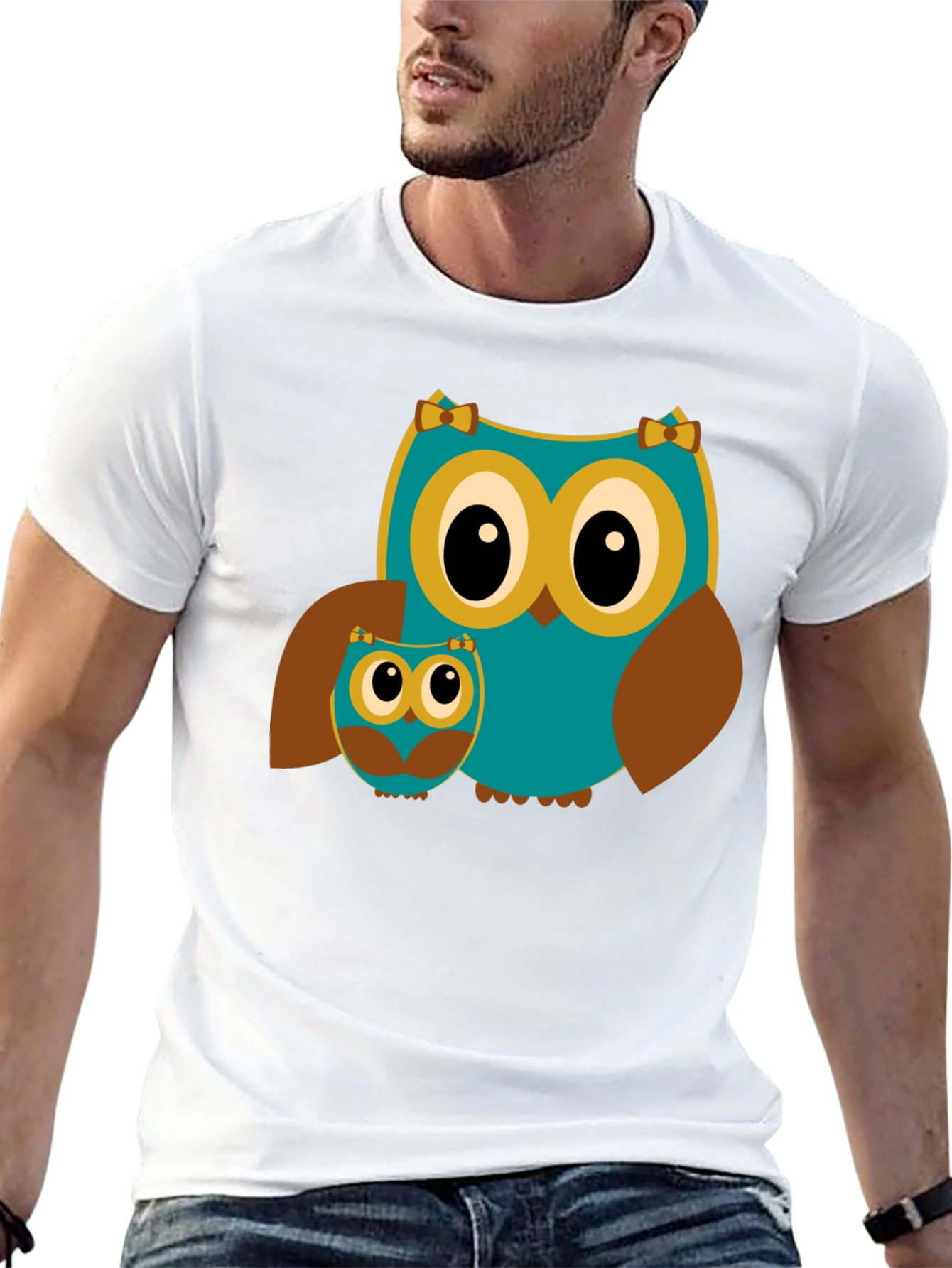 Owl Mom and Baby Black T-Shirt