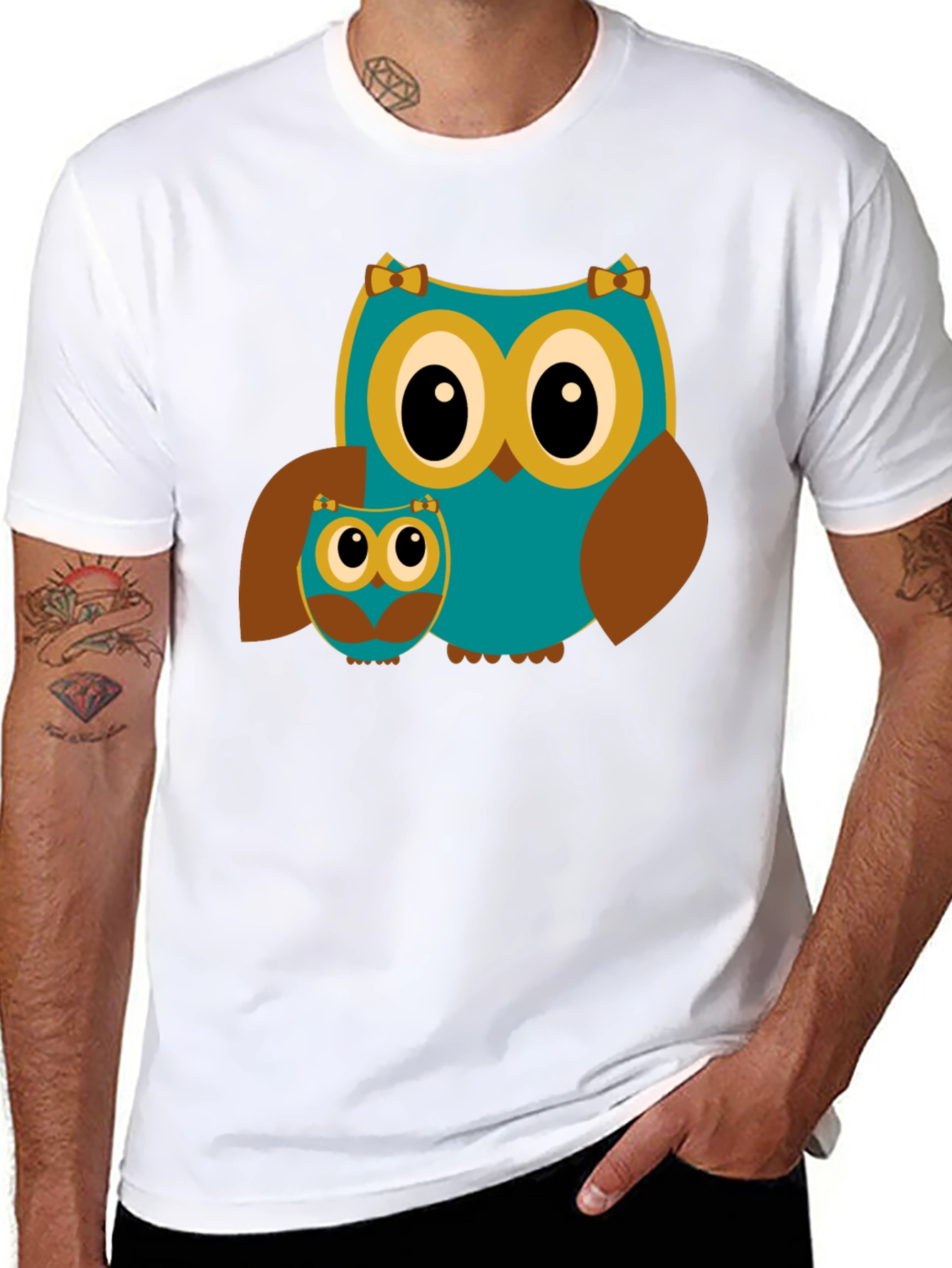 Owl Mom and Baby Black T-Shirt