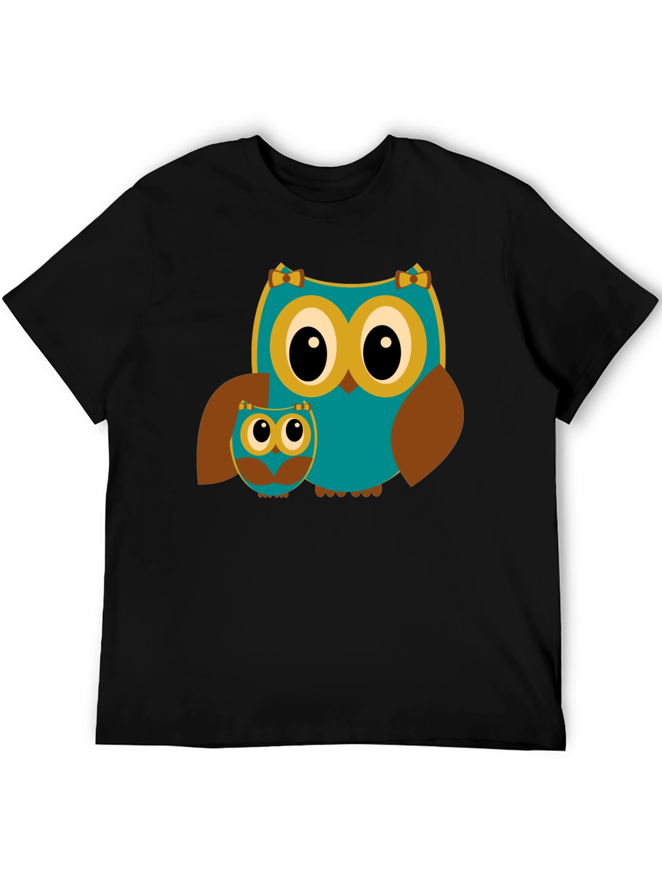 Owl Mom and Baby Black T-Shirt