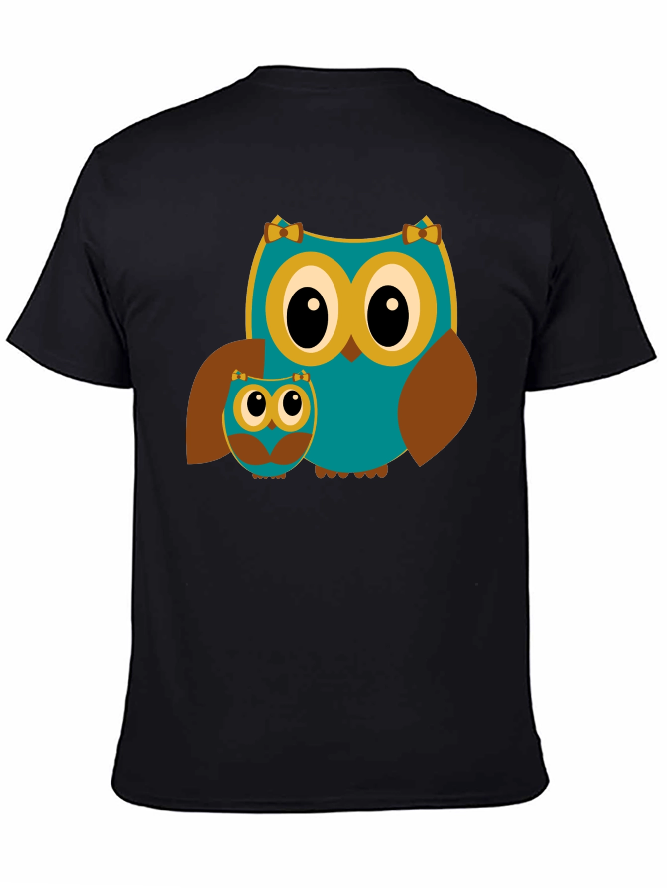 Owl Mom and Baby Black T-Shirt