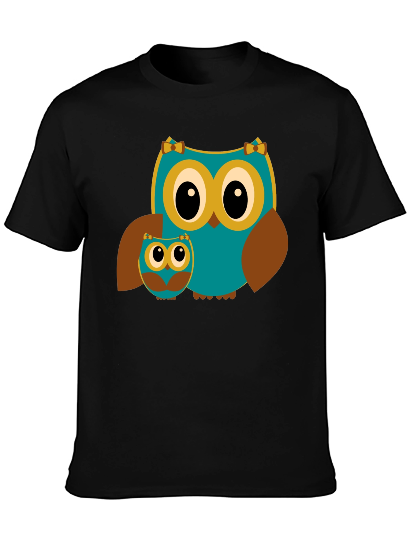 Owl Mom and Baby Black T-Shirt