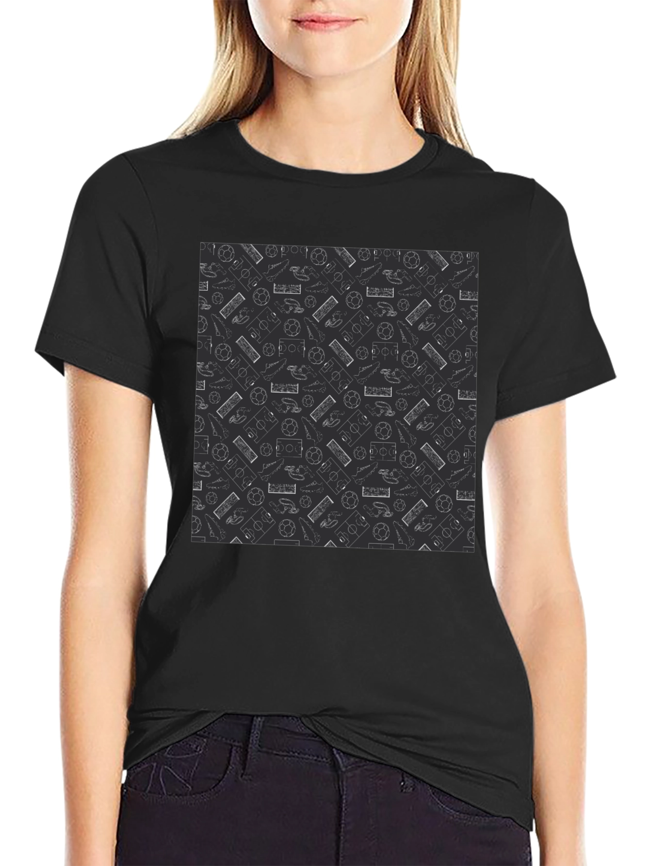 Soccer Pattern Black T-Shirt
