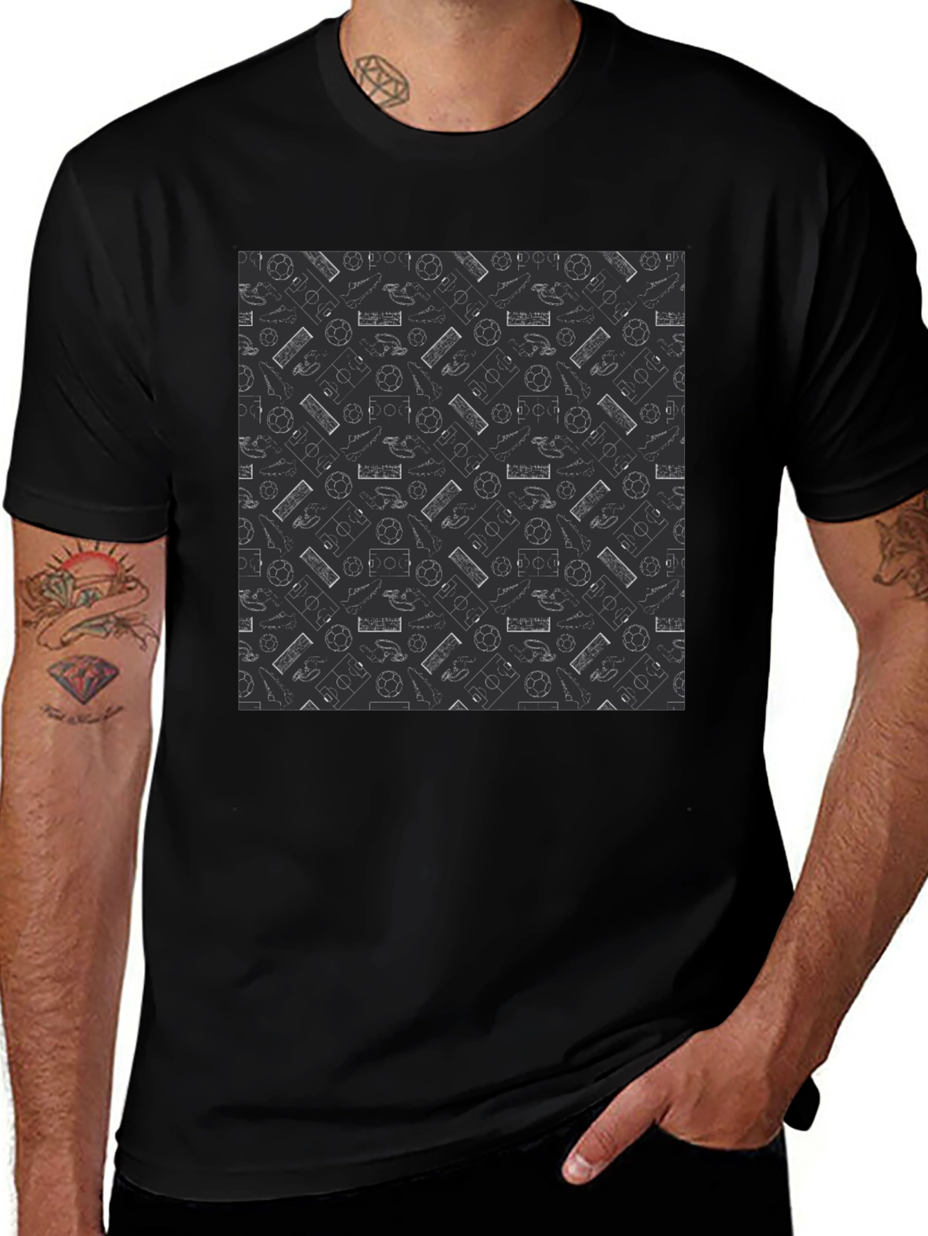 Soccer Pattern Black T-Shirt