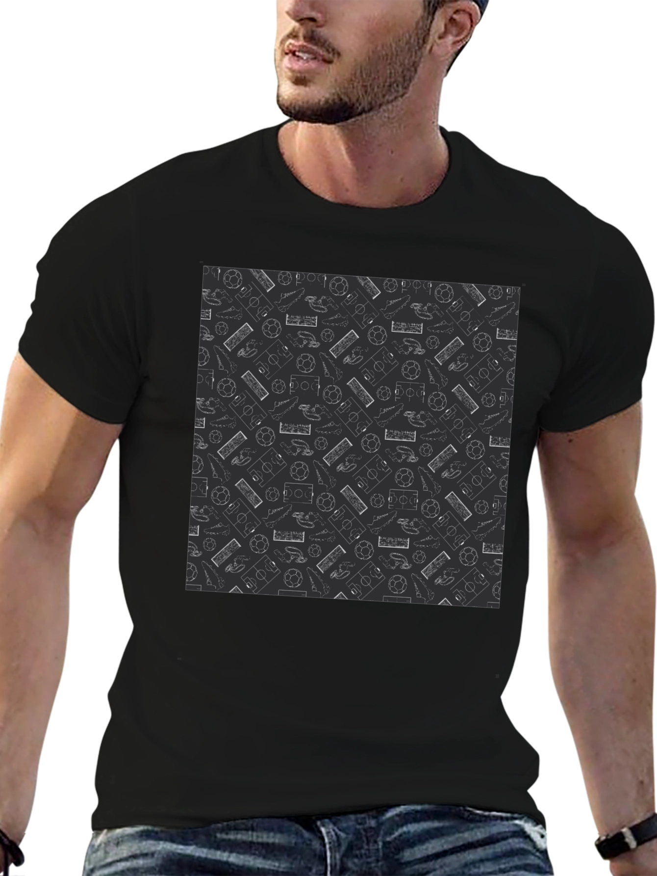 Soccer Pattern Black T-Shirt