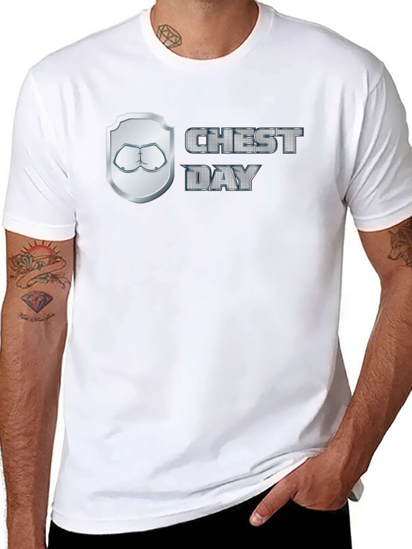 Chest Day Black Graphic T-Shirt Gym Humor Tee