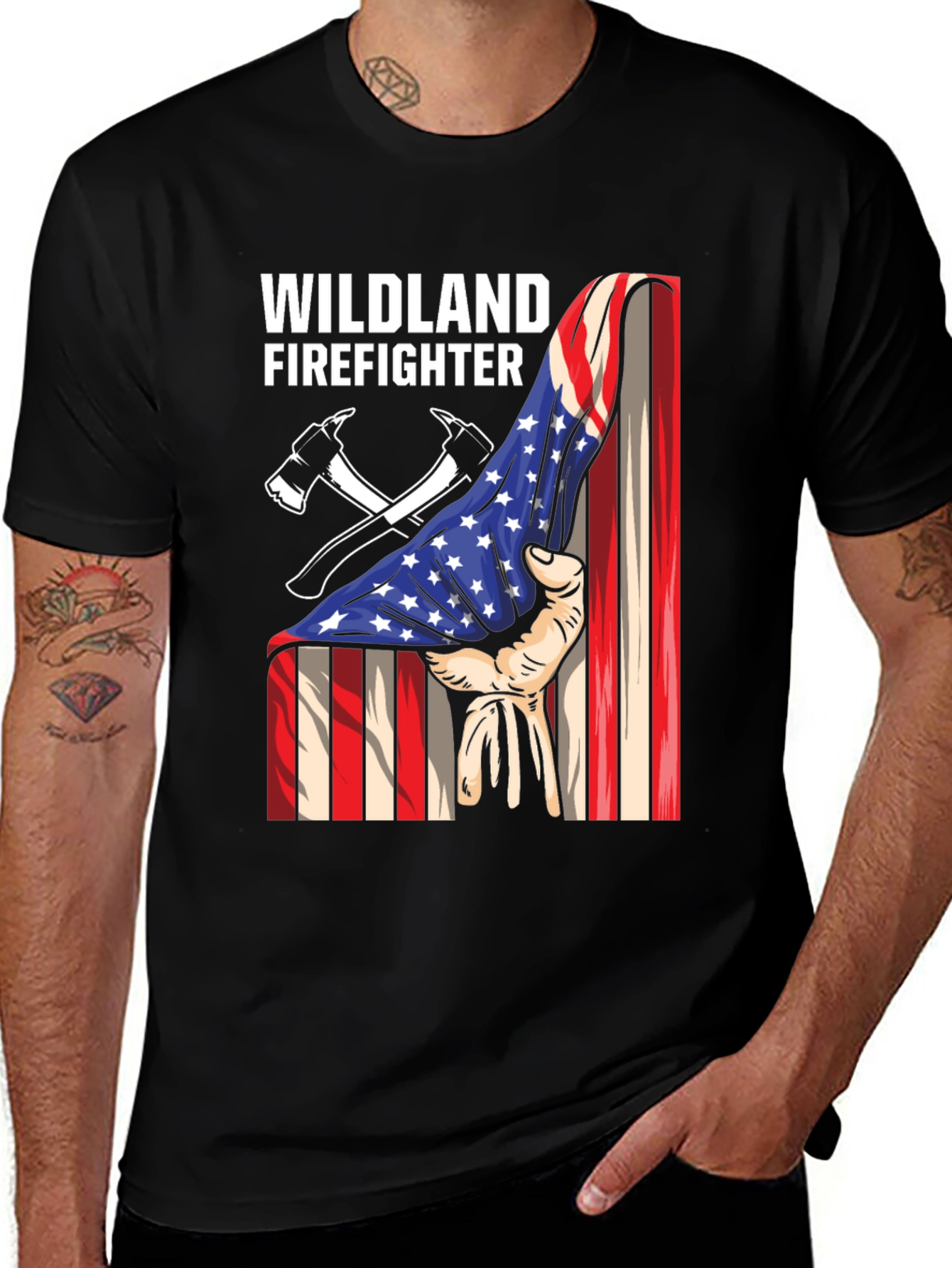Wildland Firefighter USA Flag Graphic Tee