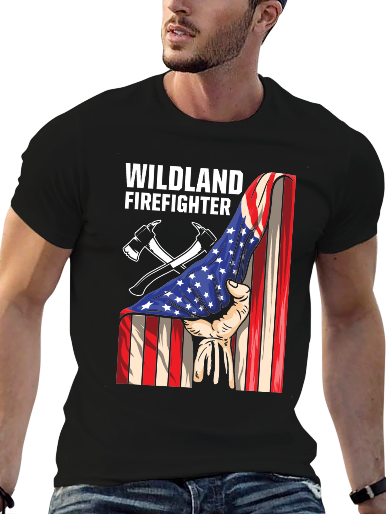 Wildland Firefighter USA Flag Graphic Tee