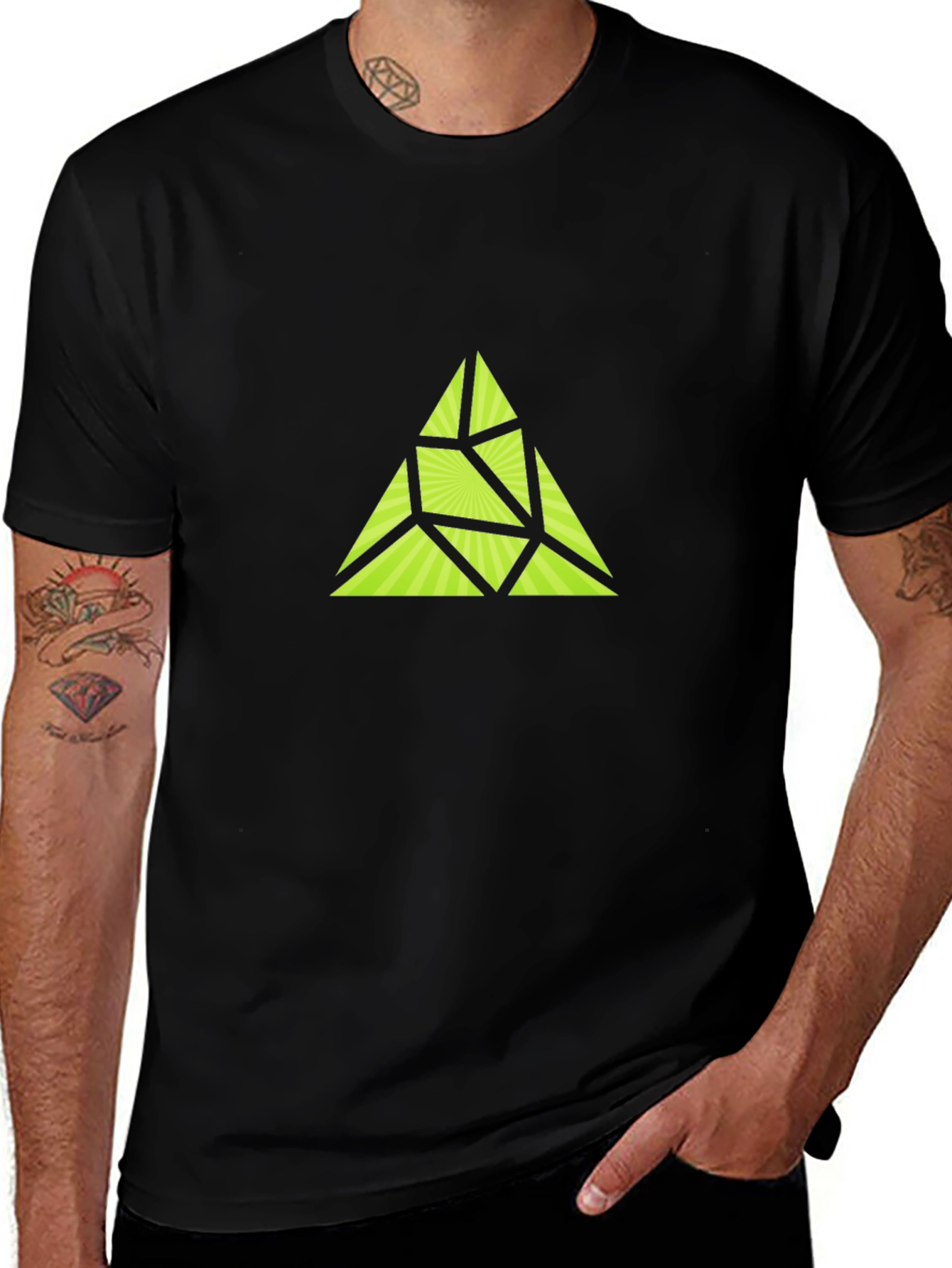 Geometric Triangle Graphic Black T-Shirt